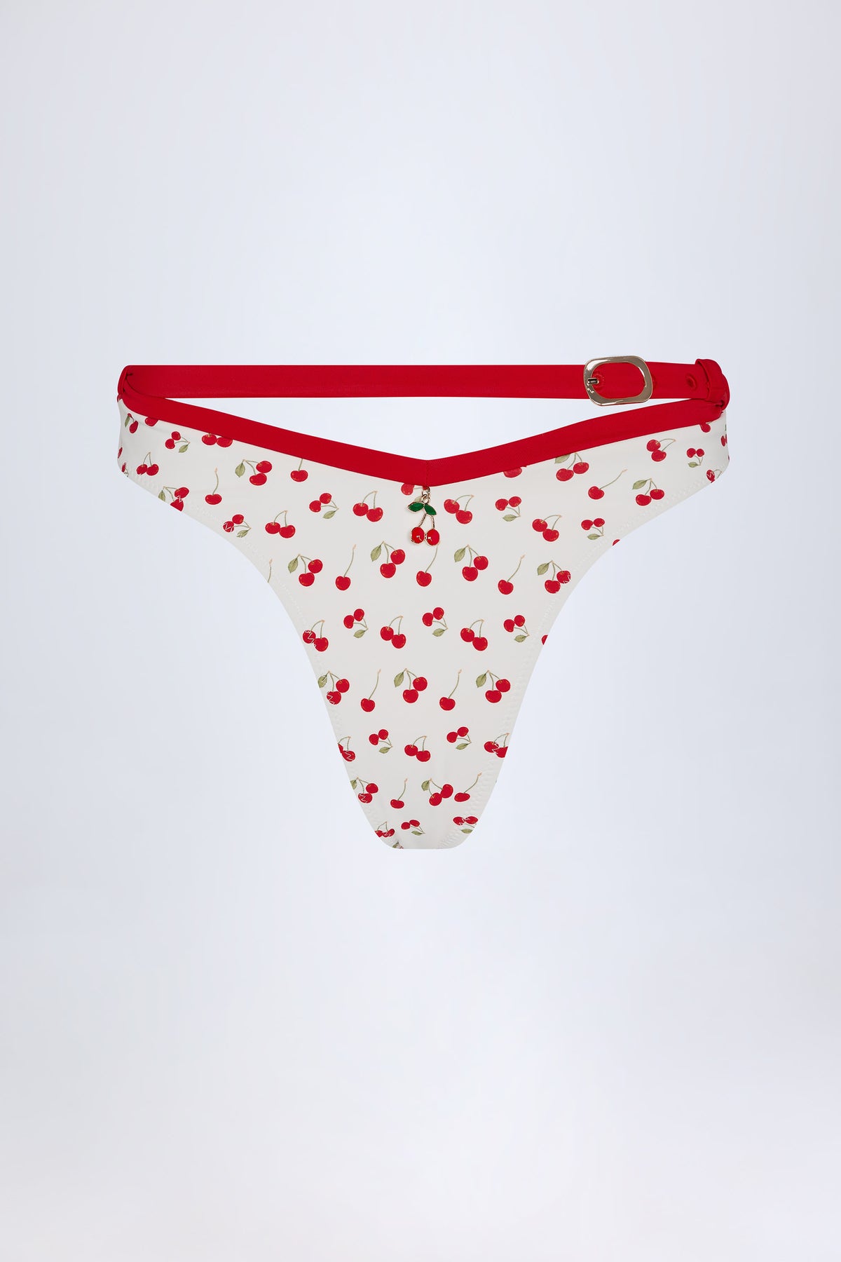 ⁣⁢Tanga-Bikinihose mit Kontrastgürtel im Kirschmuster⁤⁣