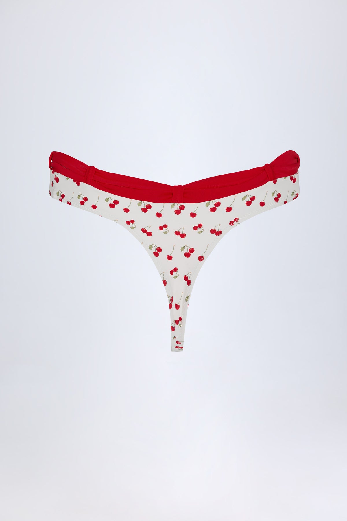 ⁣⁢Tanga-Bikinihose mit Kontrastgürtel im Kirschmuster⁤⁣