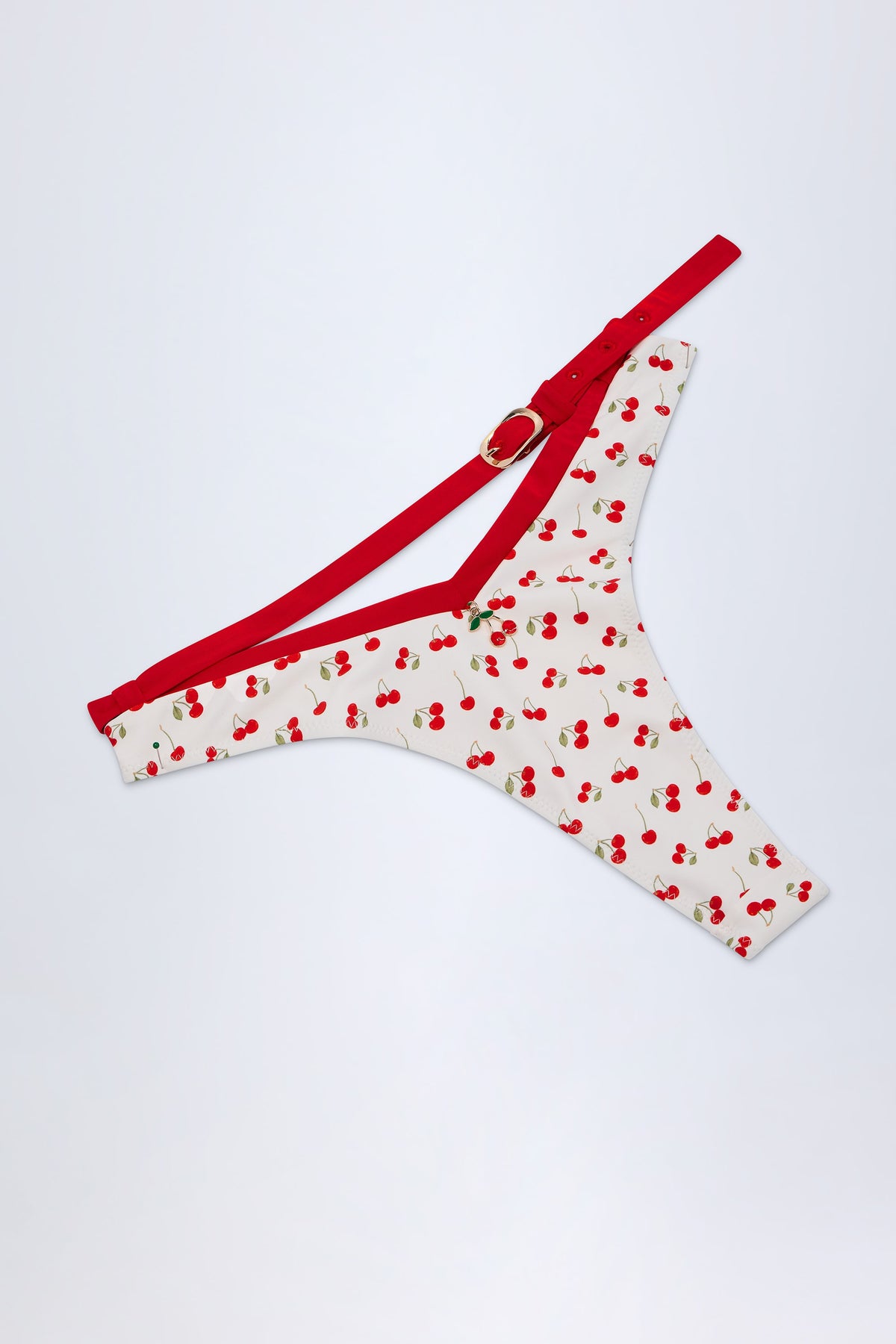 ⁣⁢Tanga-Bikinihose mit Kontrastgürtel im Kirschmuster⁤⁣