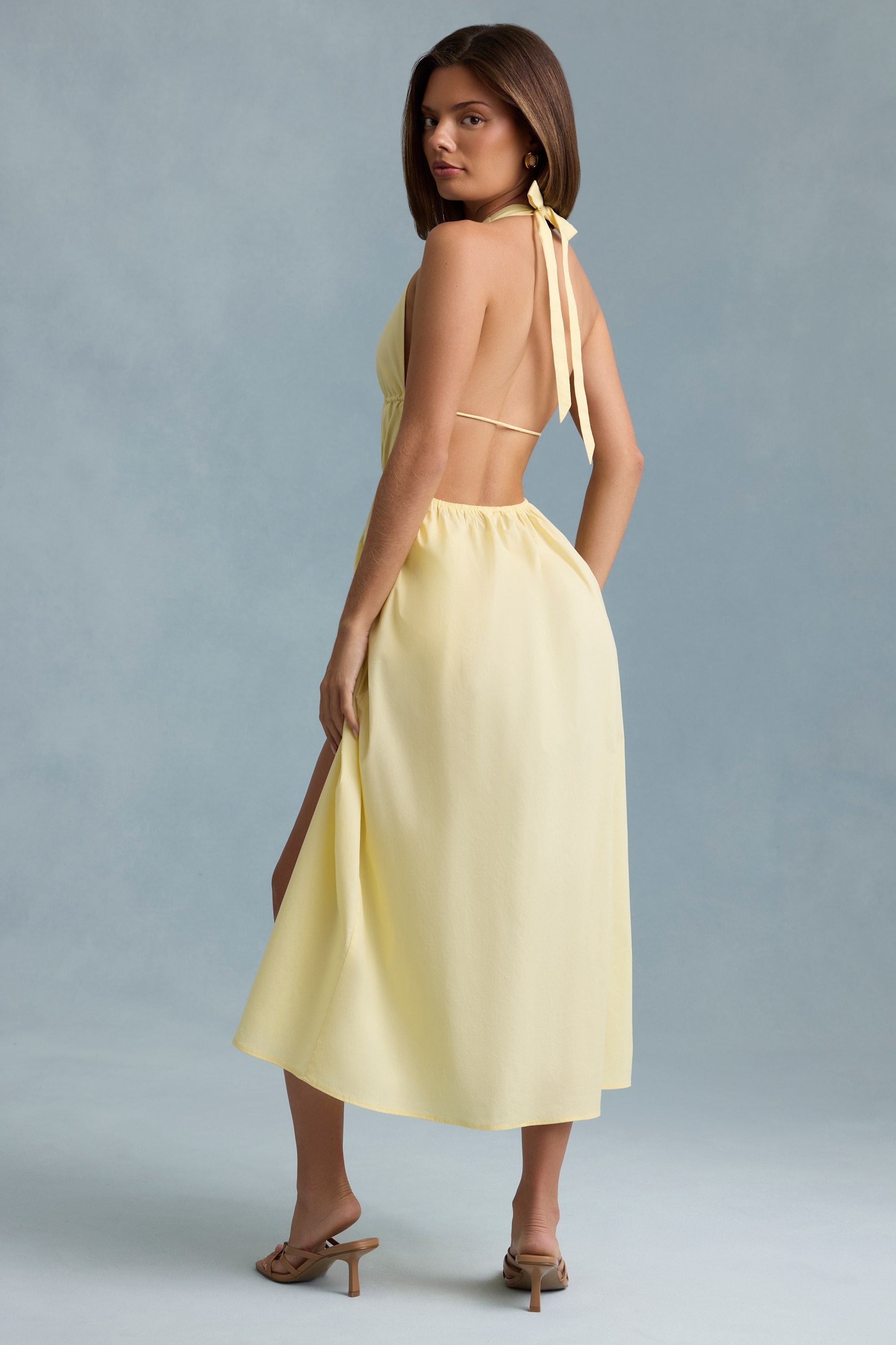 SARAI PLUNGE NECK MAXI DRESS BABY YELLOW