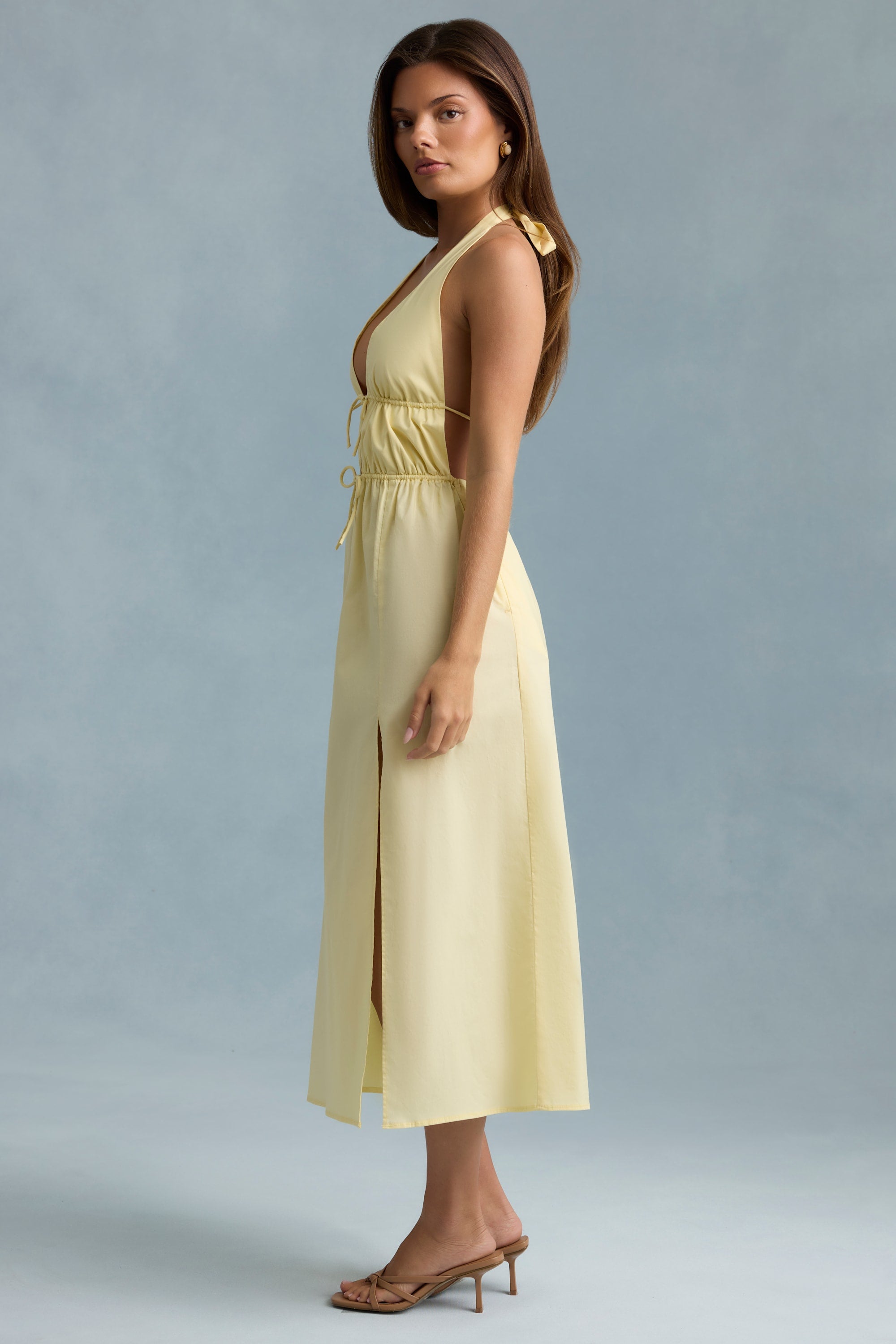 Aurora Sky Off-Shoulder Tie Maxi Dress Lemon