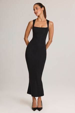 Square Neck Midi Dress in Black