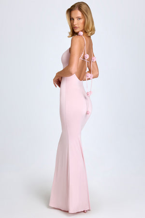 Aldona Slinky Jersey Floral-Appliqué Gown in Blush