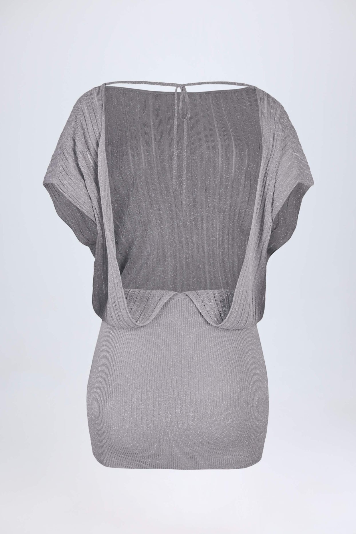 Backless Batwing Mini Dress in Silver - 4