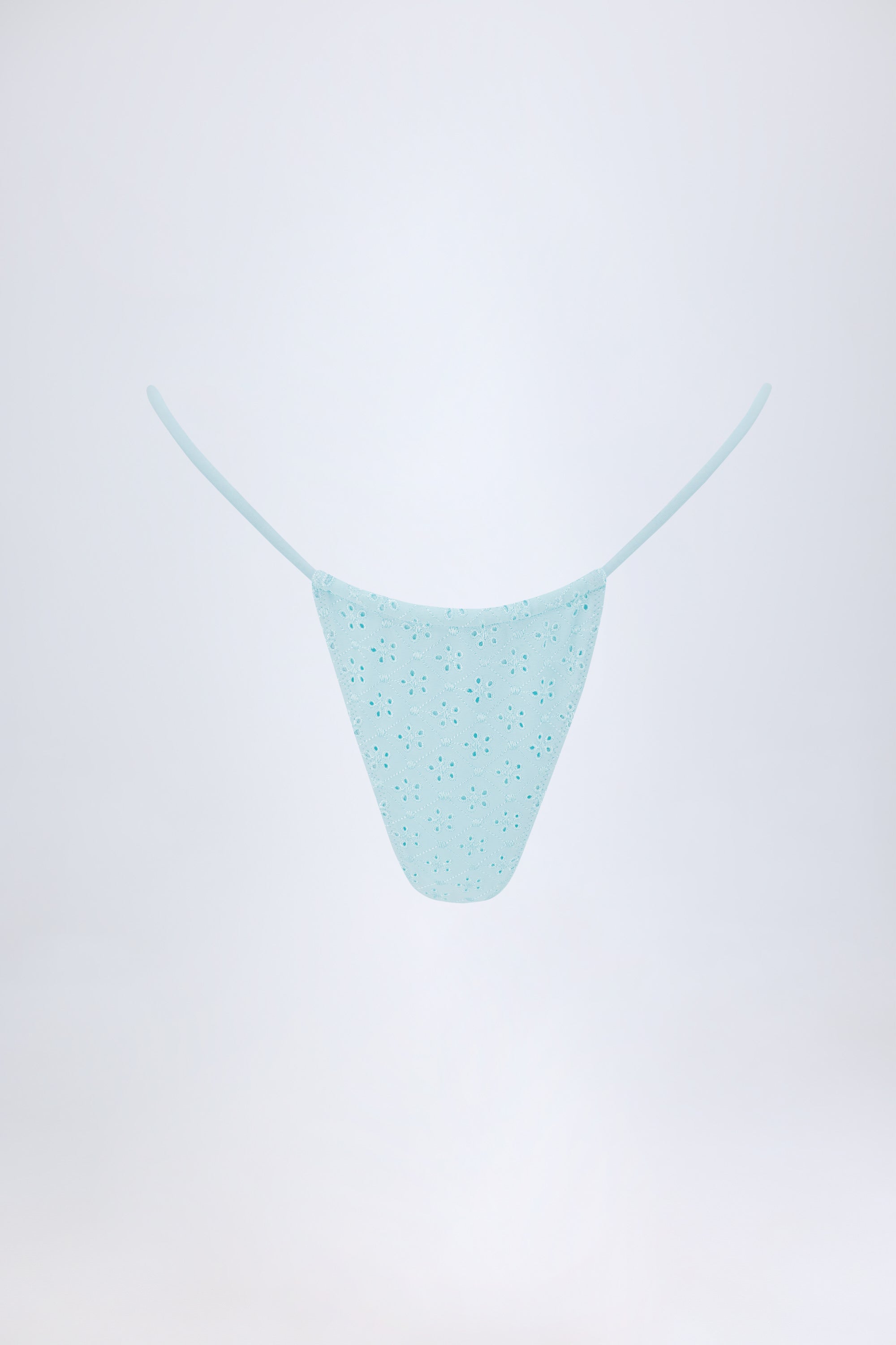Broderie Anglaise Drawstring Bikini Bottoms in Powder Blue - 2