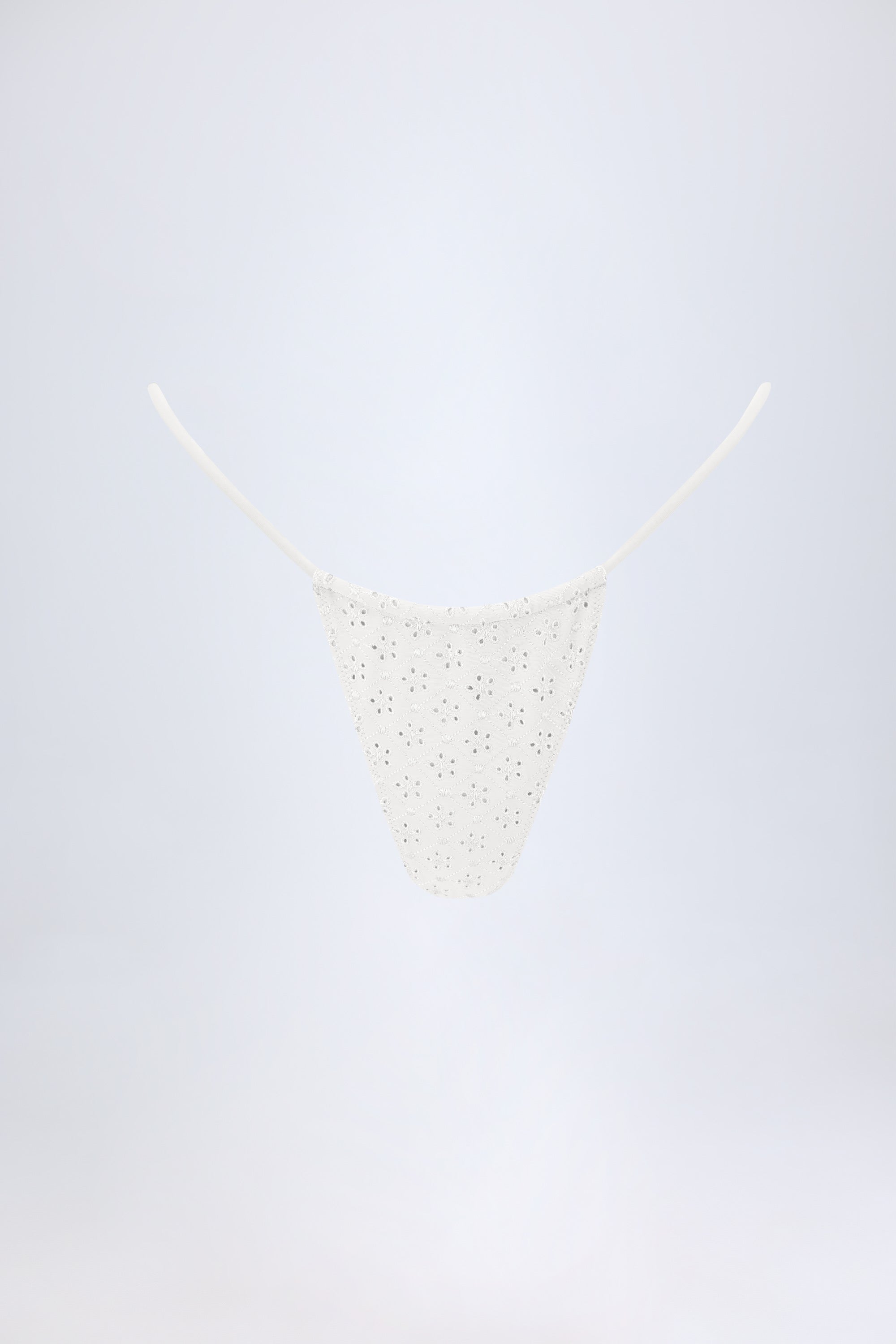 Broderie Anglaise Drawstring Bikini Bottoms in White - 2