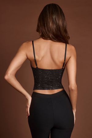 Embellished Peekaboo Cowl-Neck Top in Black