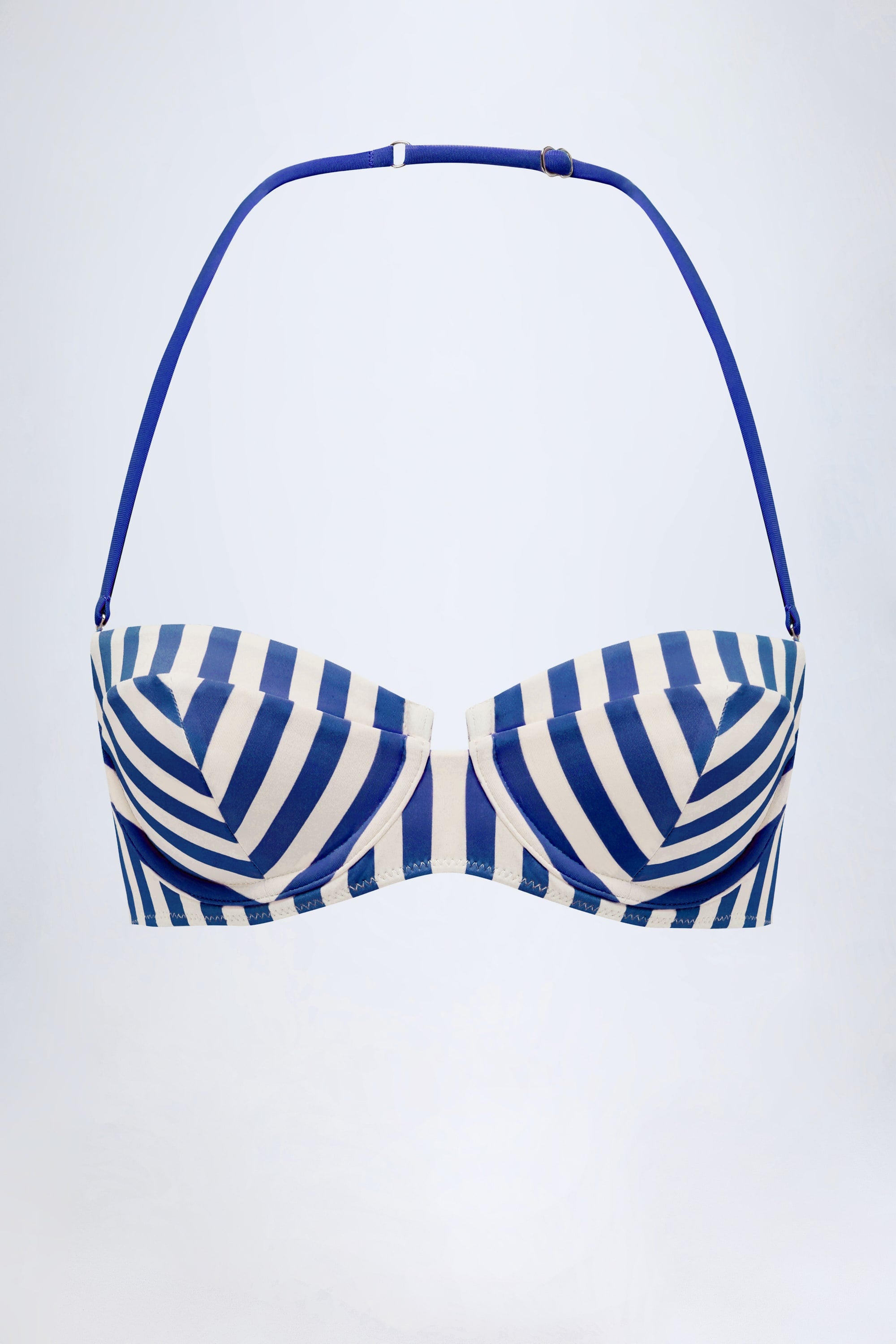 Underwired Halterneck Balconette Bikini Top in Marine Blue Stripe - 2