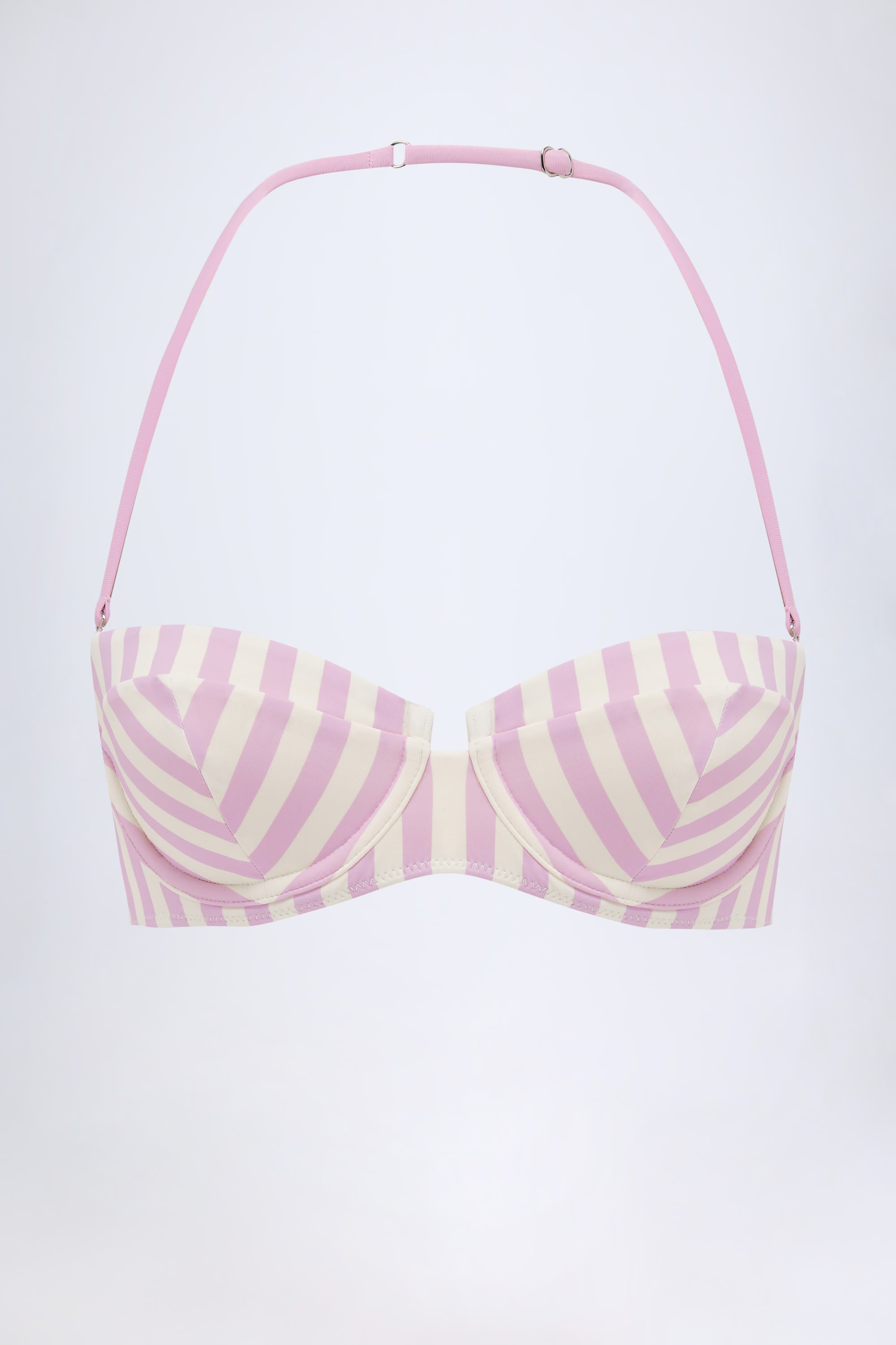 Underwired Halterneck Balconette Bikini Top in Mauve Stripe - 2