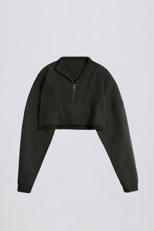 Cotton Jersey Acid Wash Cropped Sweatshirt  in Ash