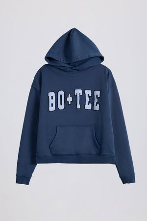 Soft Cotton Jersey Acid Wash Oversized Hoodie in Blue