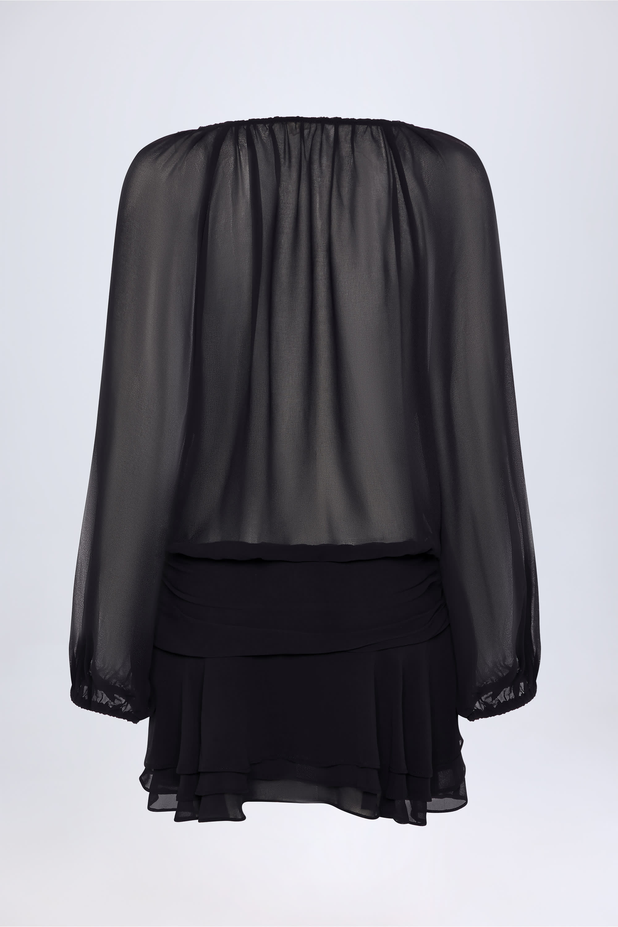 Avalon Lace-Up Balloon-Sleeve Mini Dress in Black
