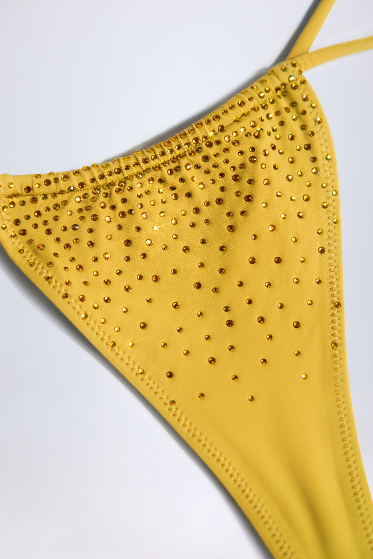 Embellished Drawstring Thong Bikini Bottoms in Golden Yellow - 5