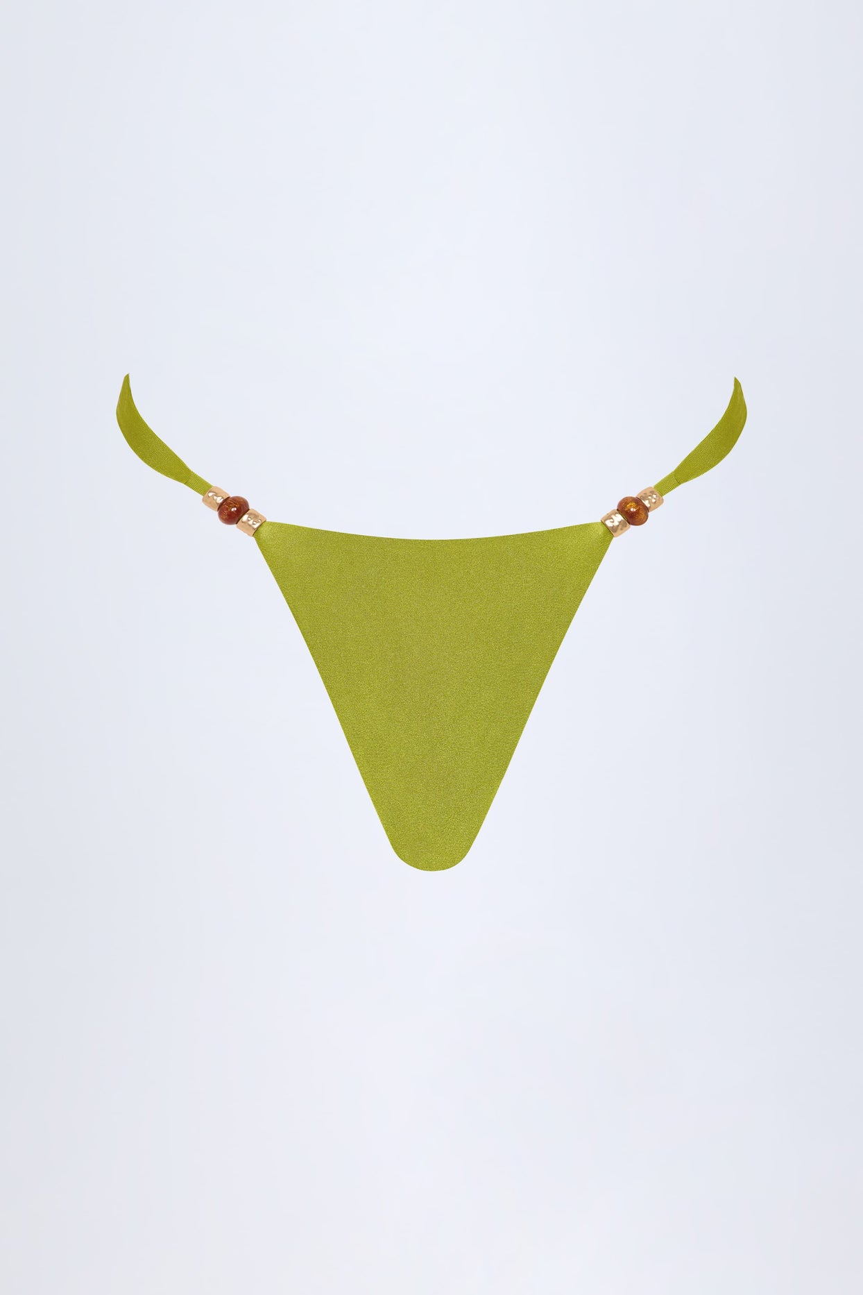 Bead-Embellished Cheeky Bikini Bottoms in Olive Green - 4