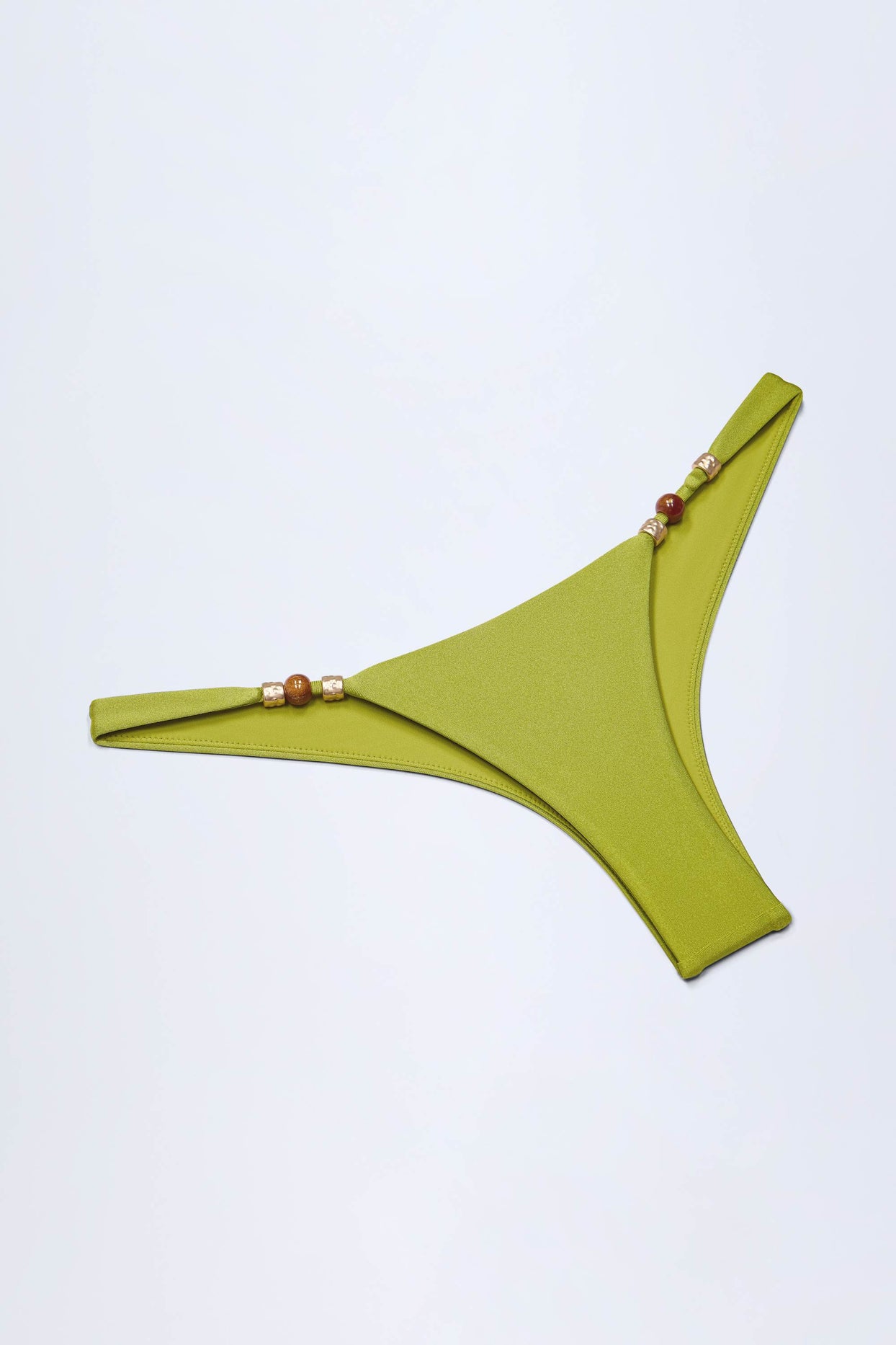 Bead-Embellished Cheeky Bikini Bottoms in Olive Green - 7