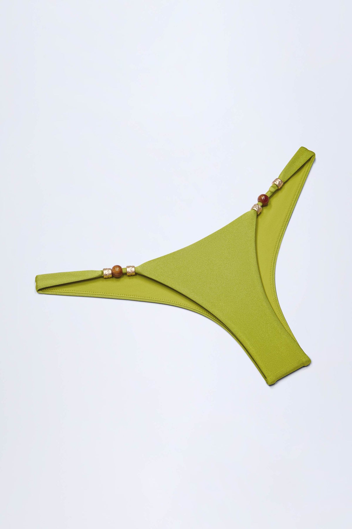 Bead-Embellished Cheeky Bikini Bottoms in Olive Green