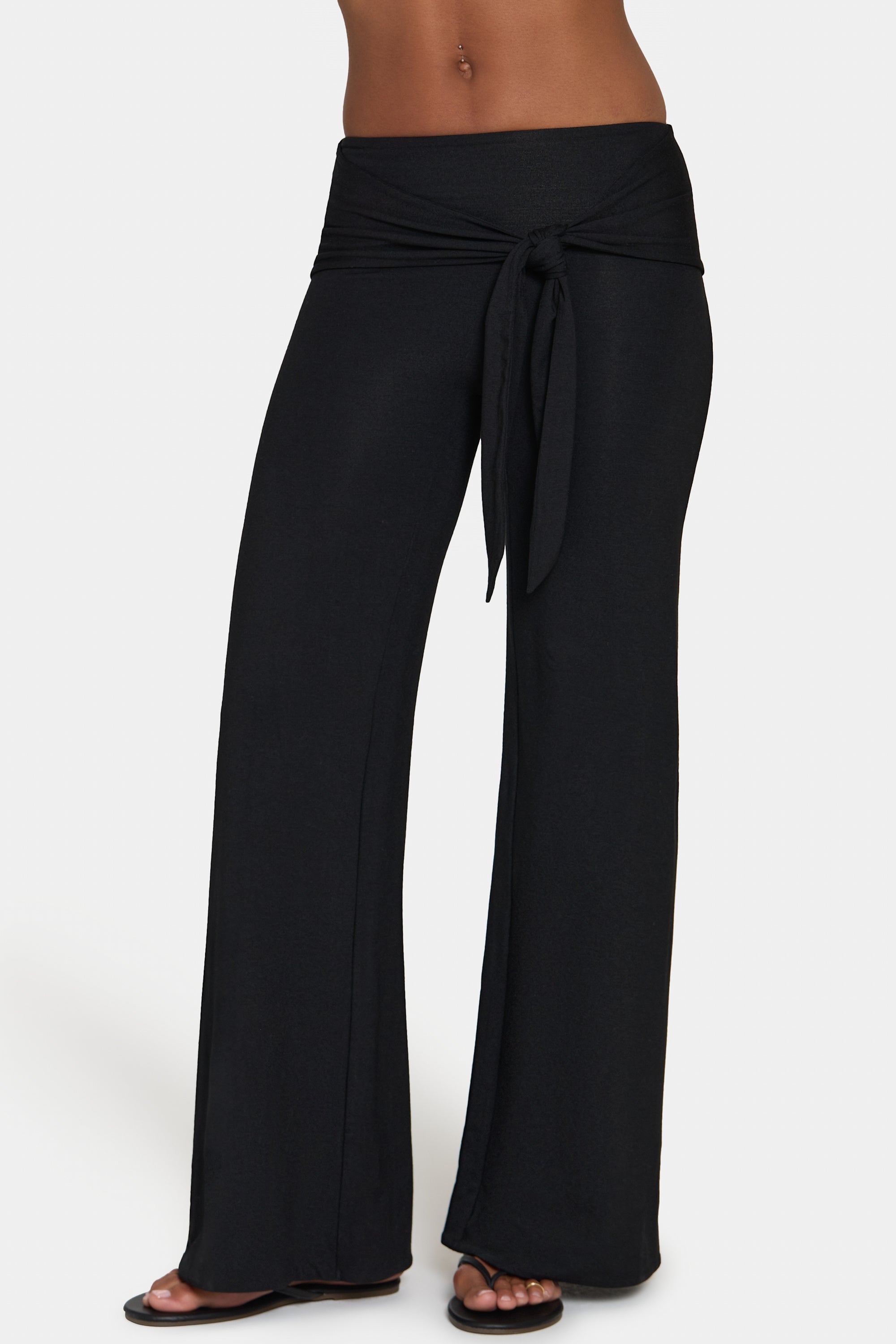 ButterCloud™ Tie-Waist Wide-Leg Trousers in Black