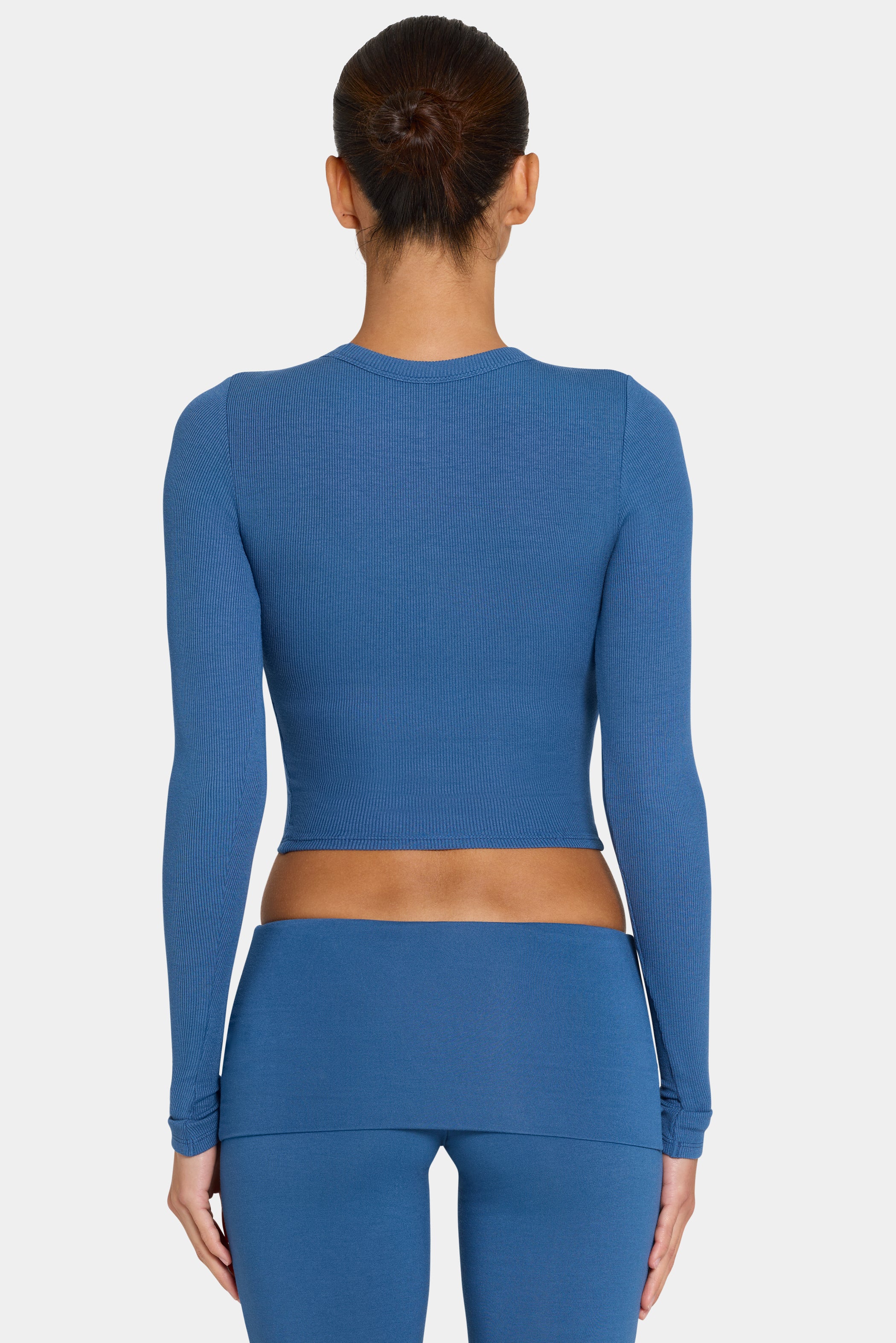 ButterCloud™ Built-In Bra Long Sleeve Crop Top in Marine