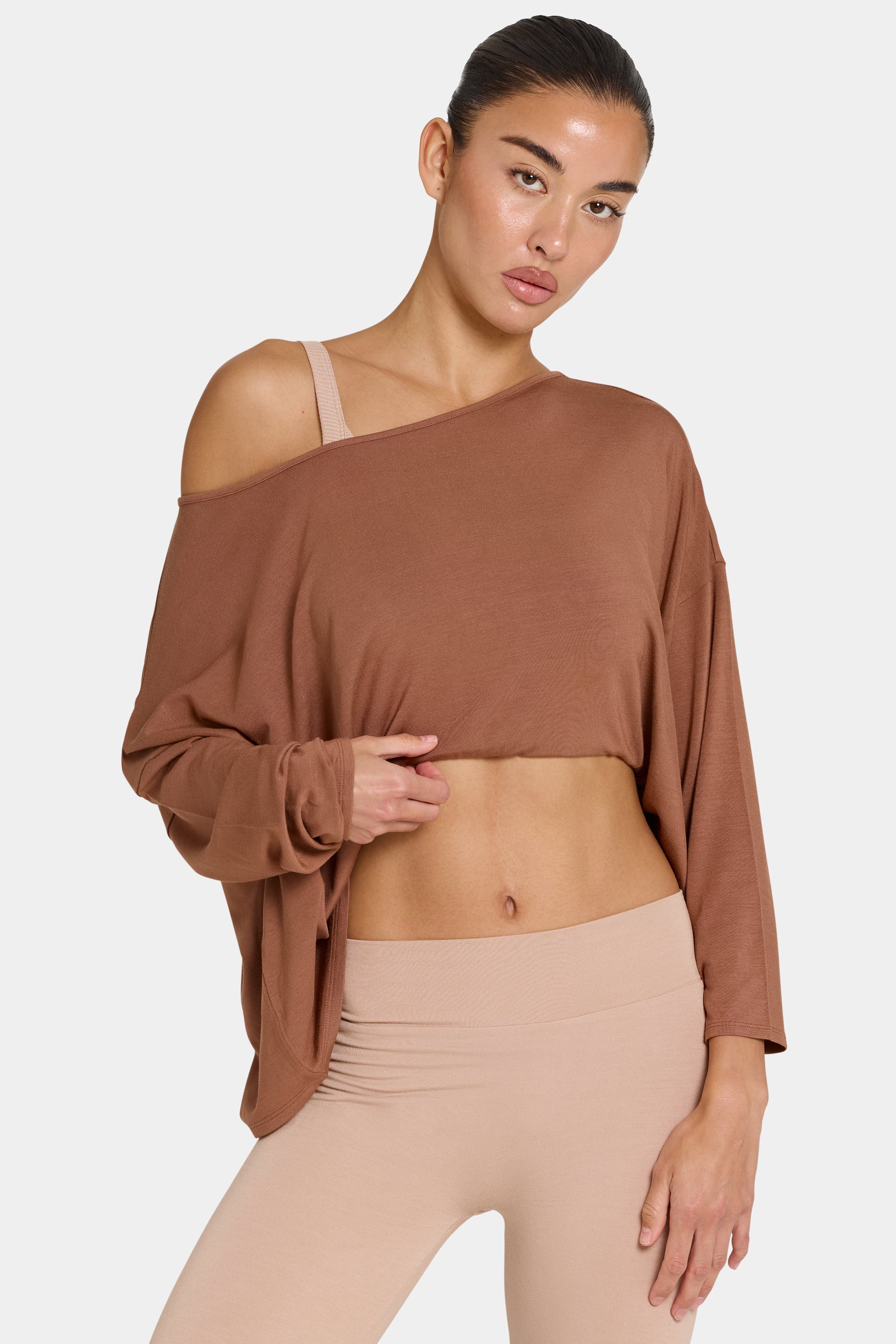 ButterCloud™ Slouchy Off-Shoulder Top in Cocoa