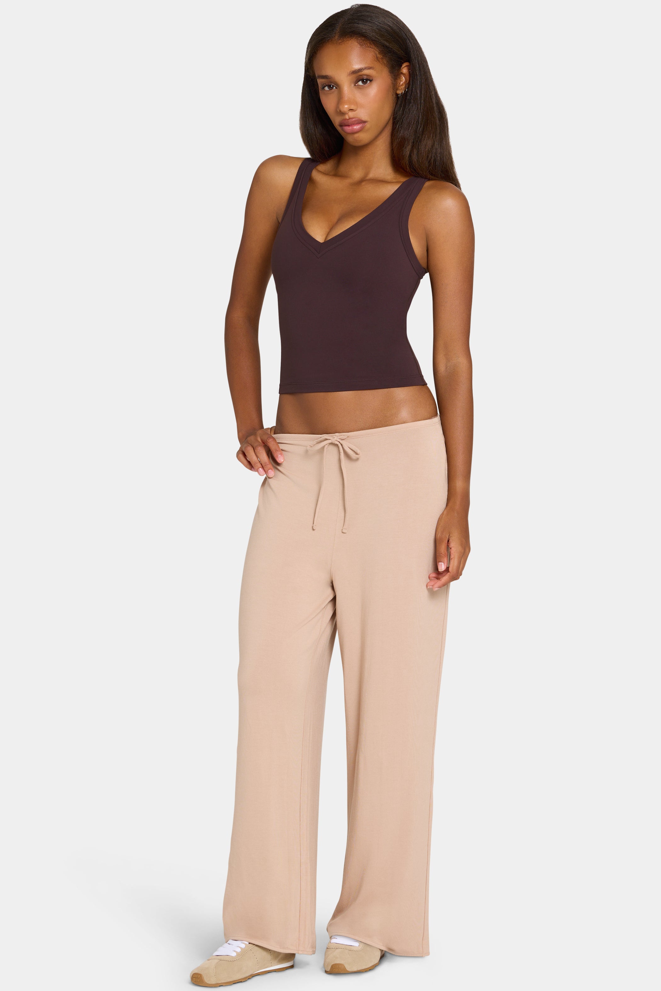 ButterCloud™ Tie-Waist Wide-Leg Trousers in Oatmeal
