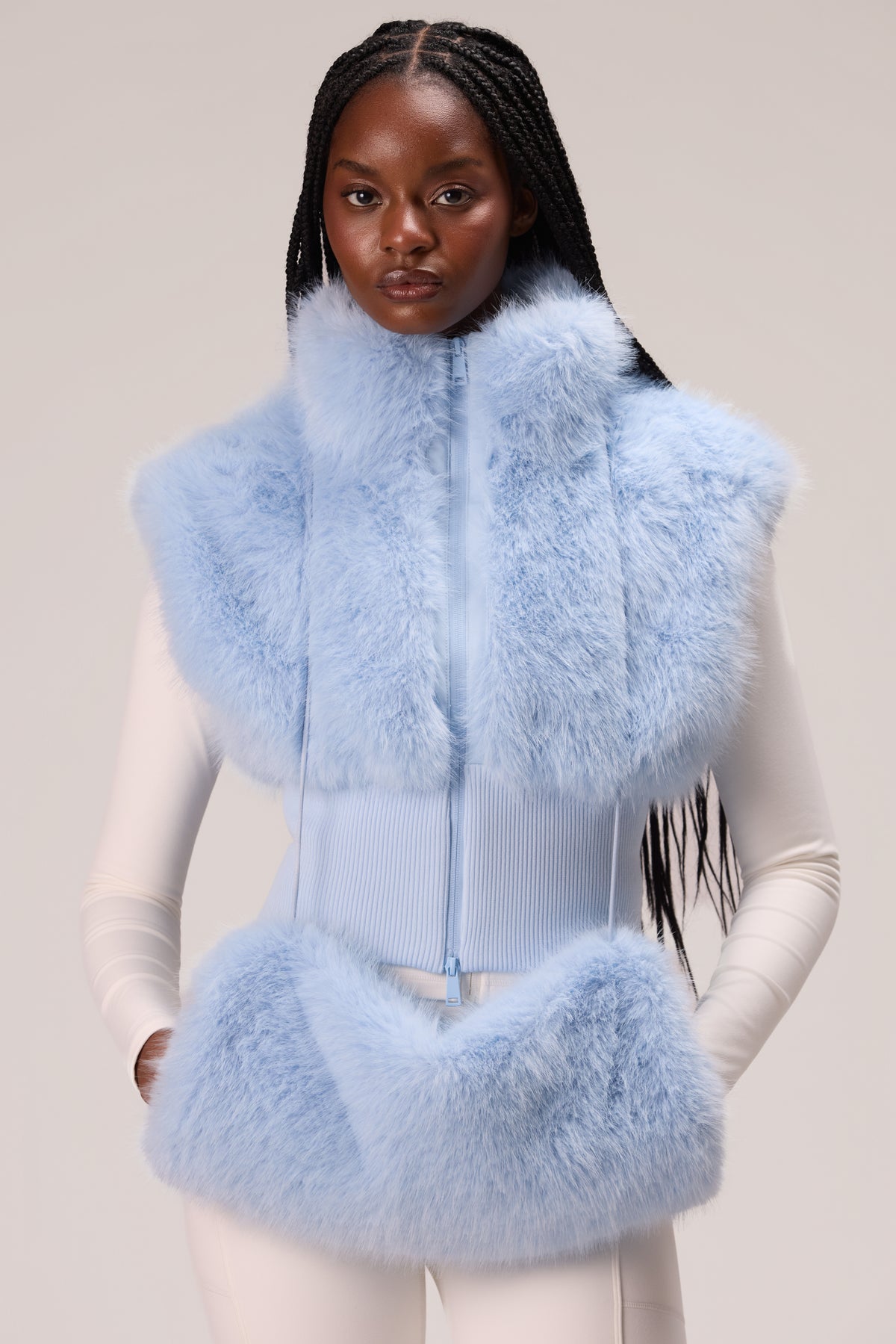 Faux Fur Hand Warmer in Powder Blue - 1