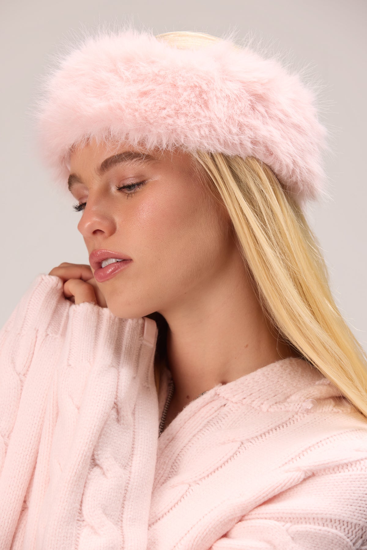 Faux Fur Headband in Powder Pink - 2