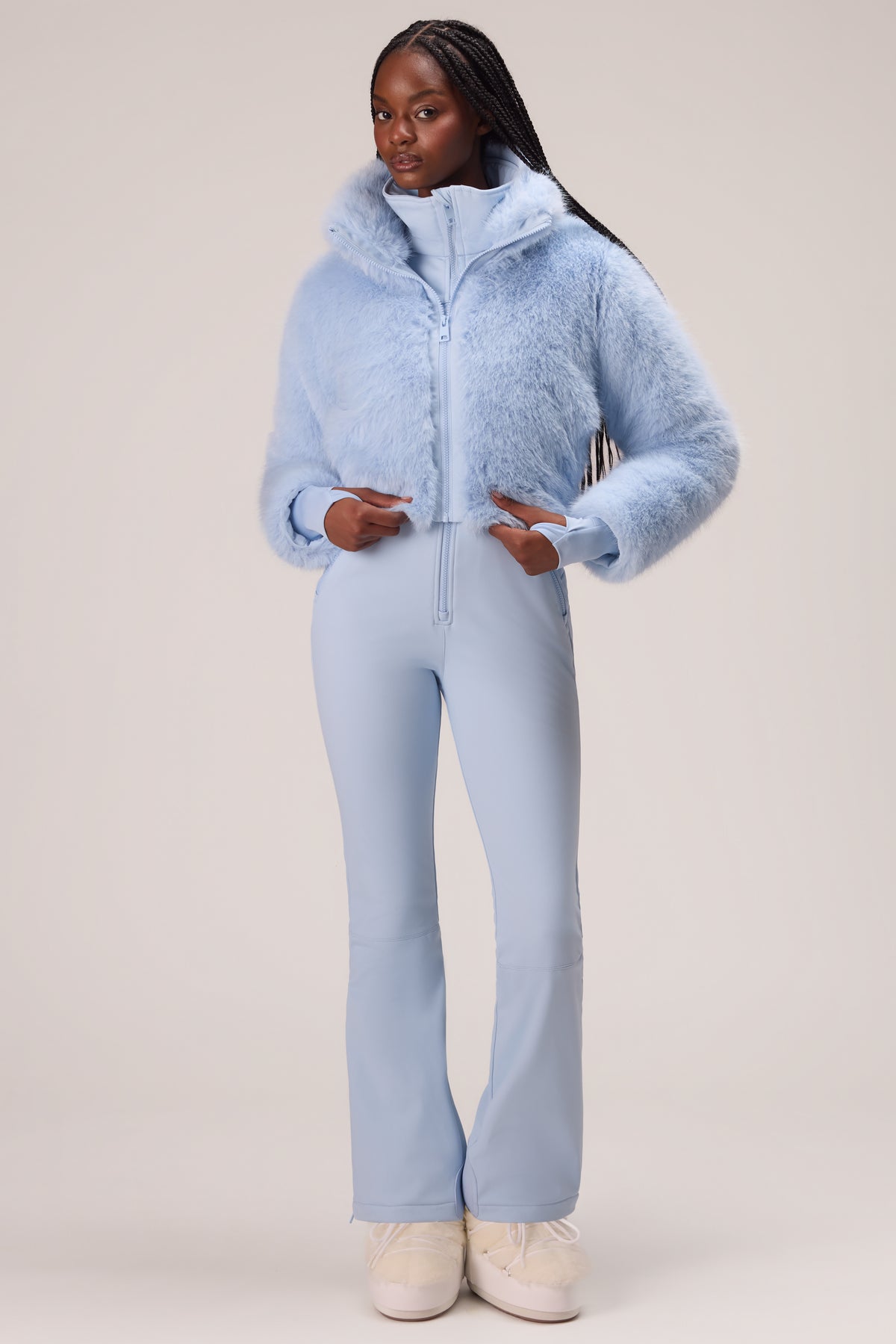 Faux Fur Ski Suit in Powder Blue - 1