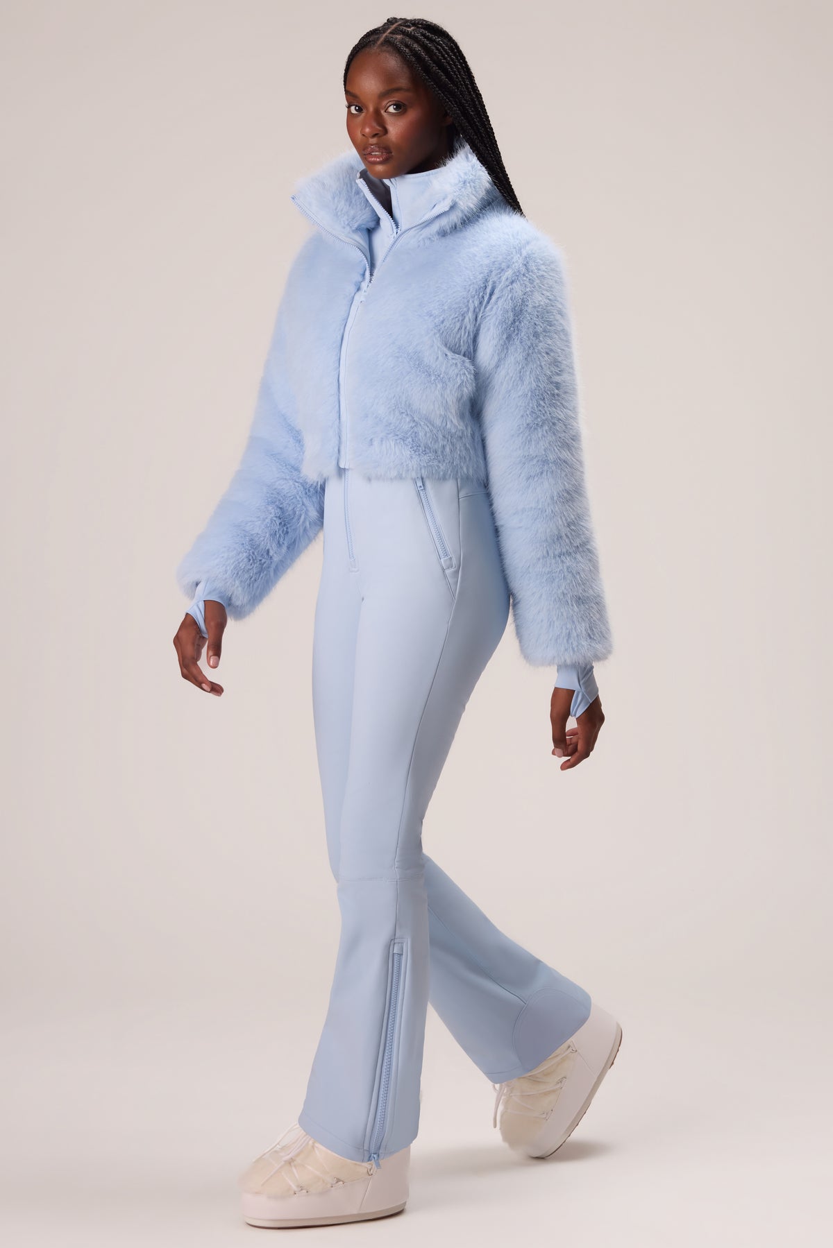 Faux Fur Ski Suit in Powder Blue - 2