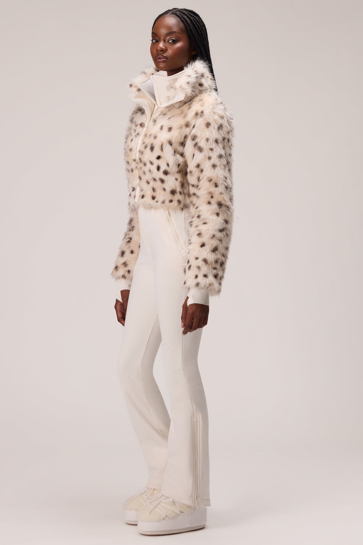 Faux Fur Ski Suit in Snow Leopard