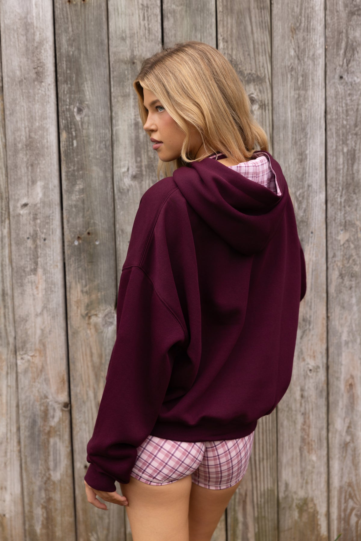 Oversized Applique Hoodie in Plum