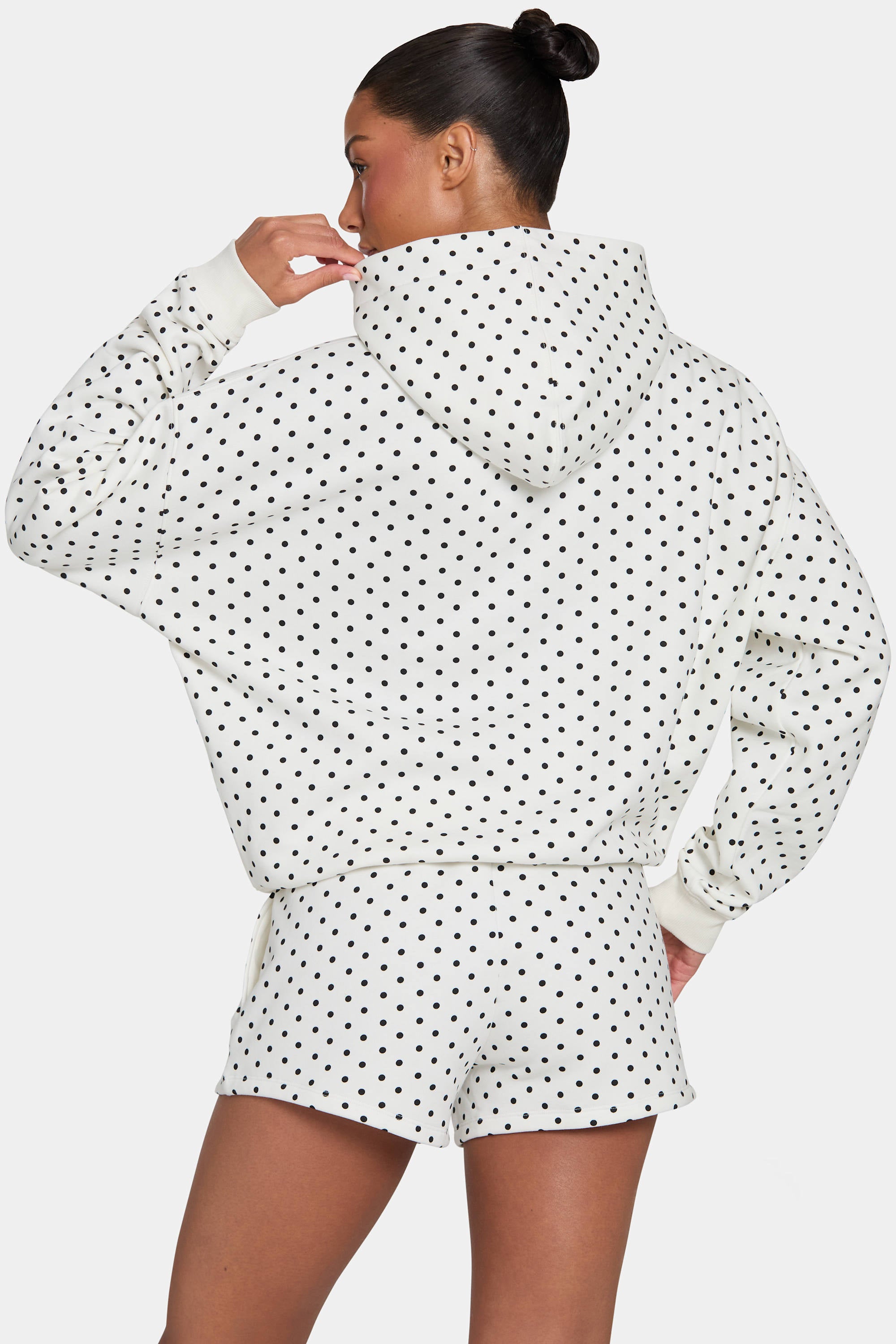 Oversized Applique Hoodie  in Monochrome Polka Dot