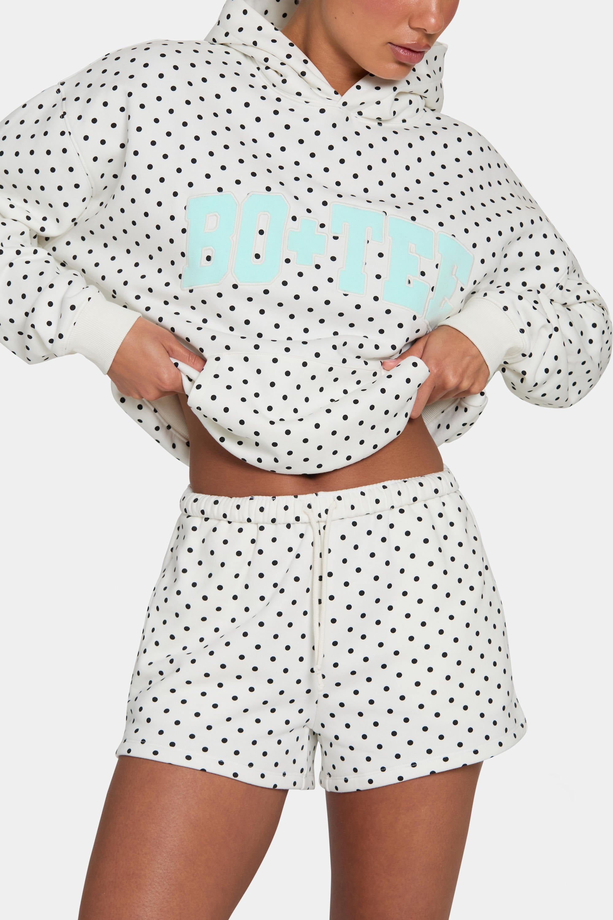 Oversized Applique Hoodie  in Monochrome Polka Dot