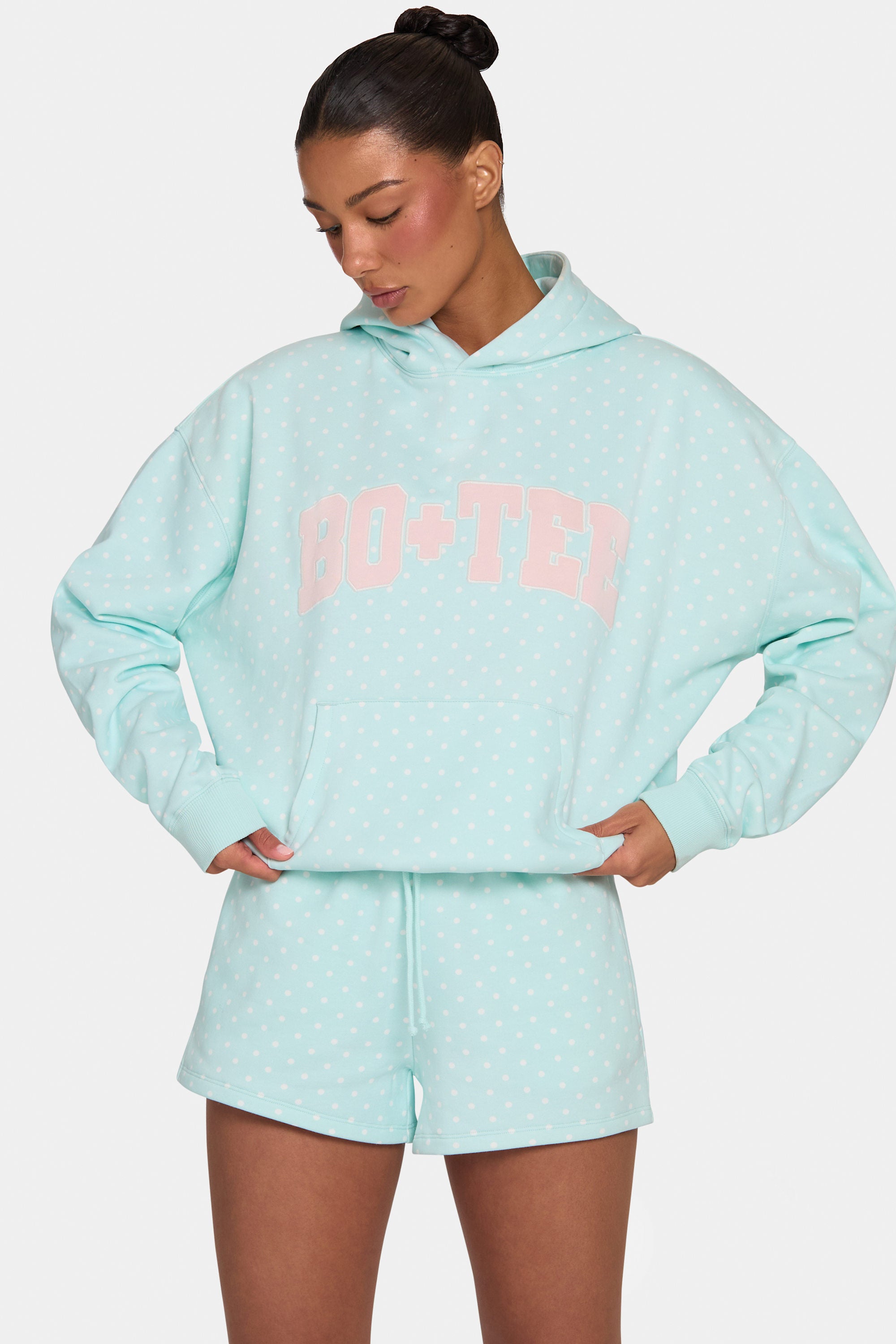 Oversized Applique Hoodie  in Peppermint Polka Dot
