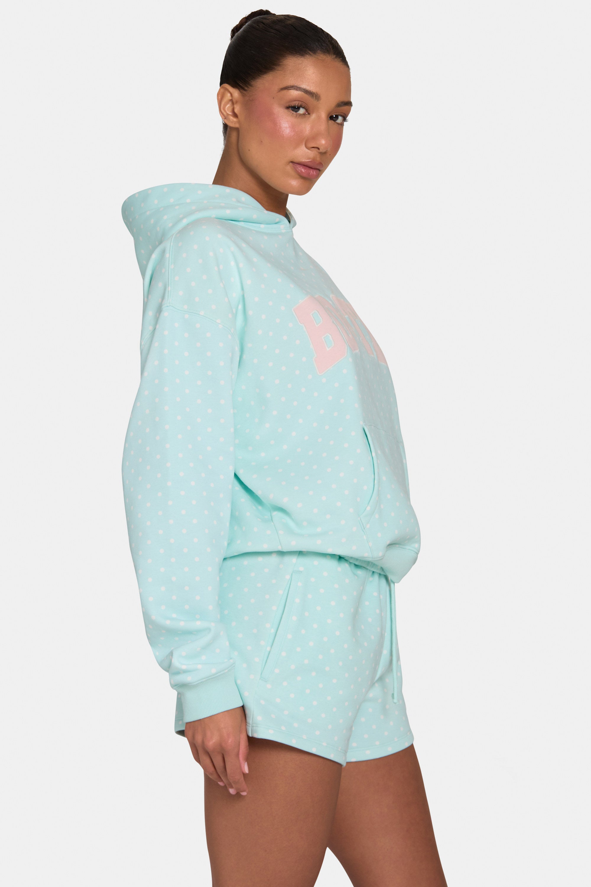 Oversized Applique Hoodie  in Peppermint Polka Dot