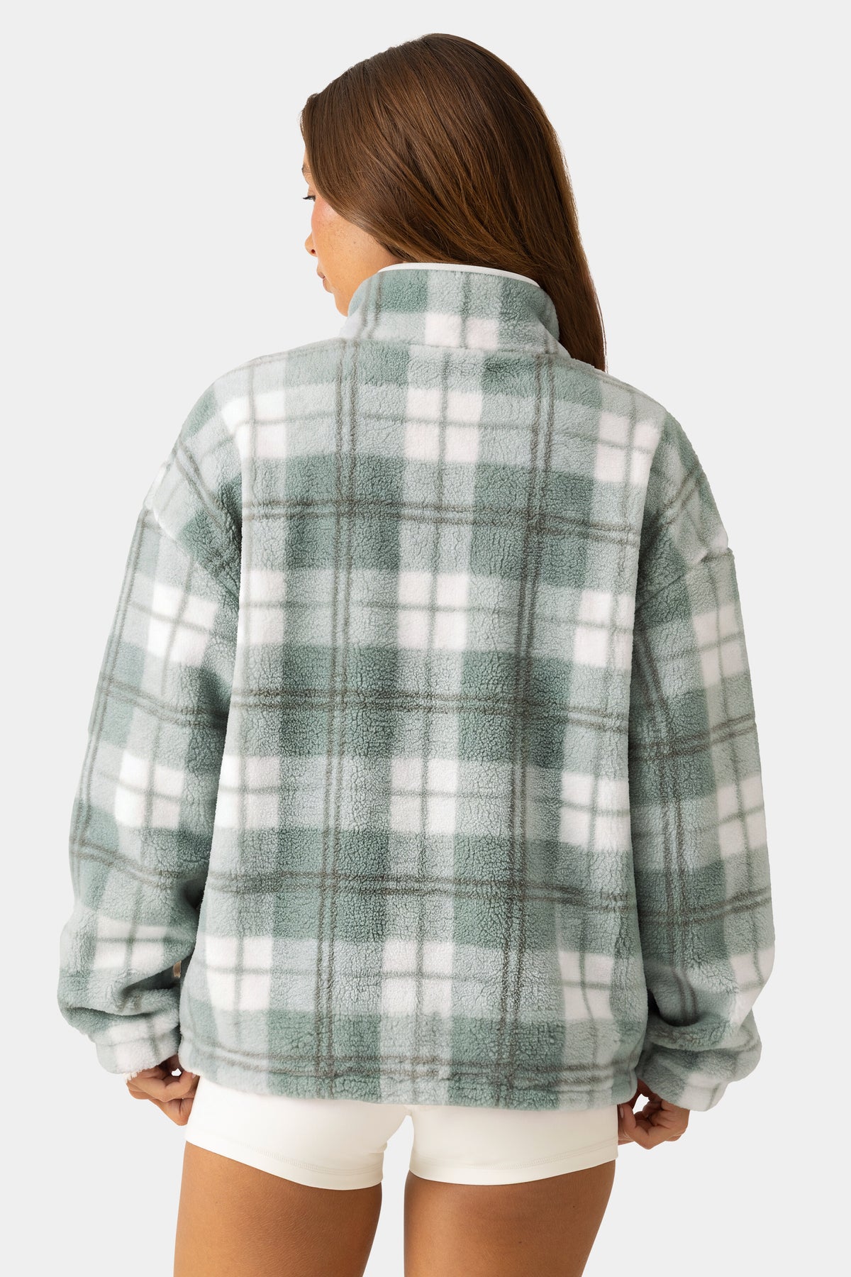 Oversized Zip-Up Fleece in Matcha Plaid - 2