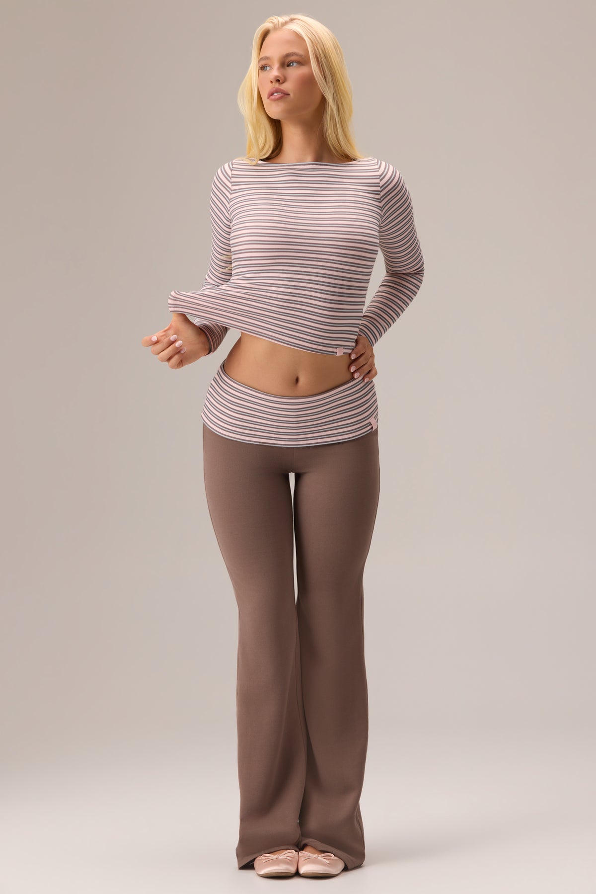Plush Jersey Long-Sleeve Top in Chestnut Stripe - 2