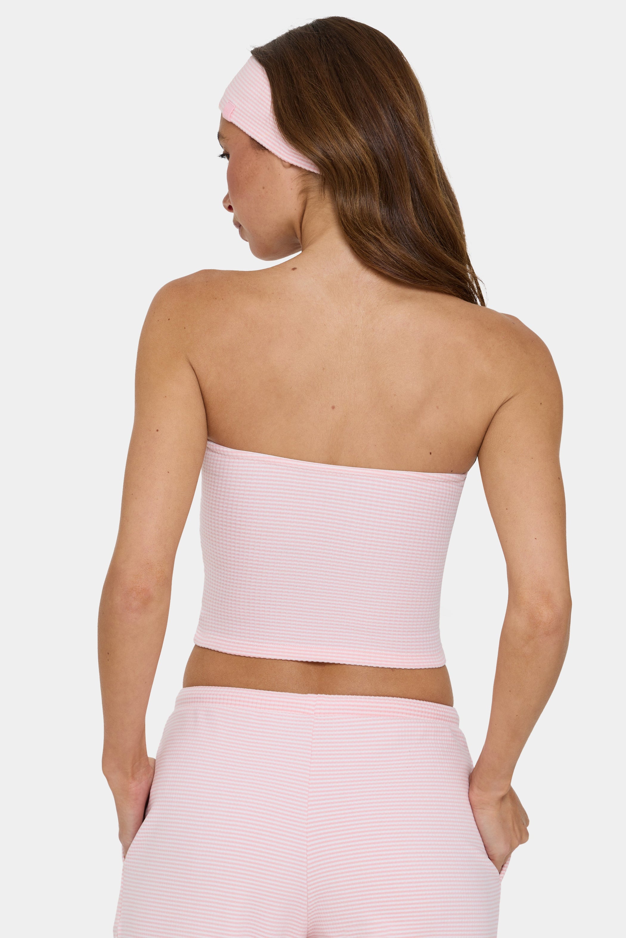 Ribbed Jersey Bandeau Top in Peach Stripe - 2