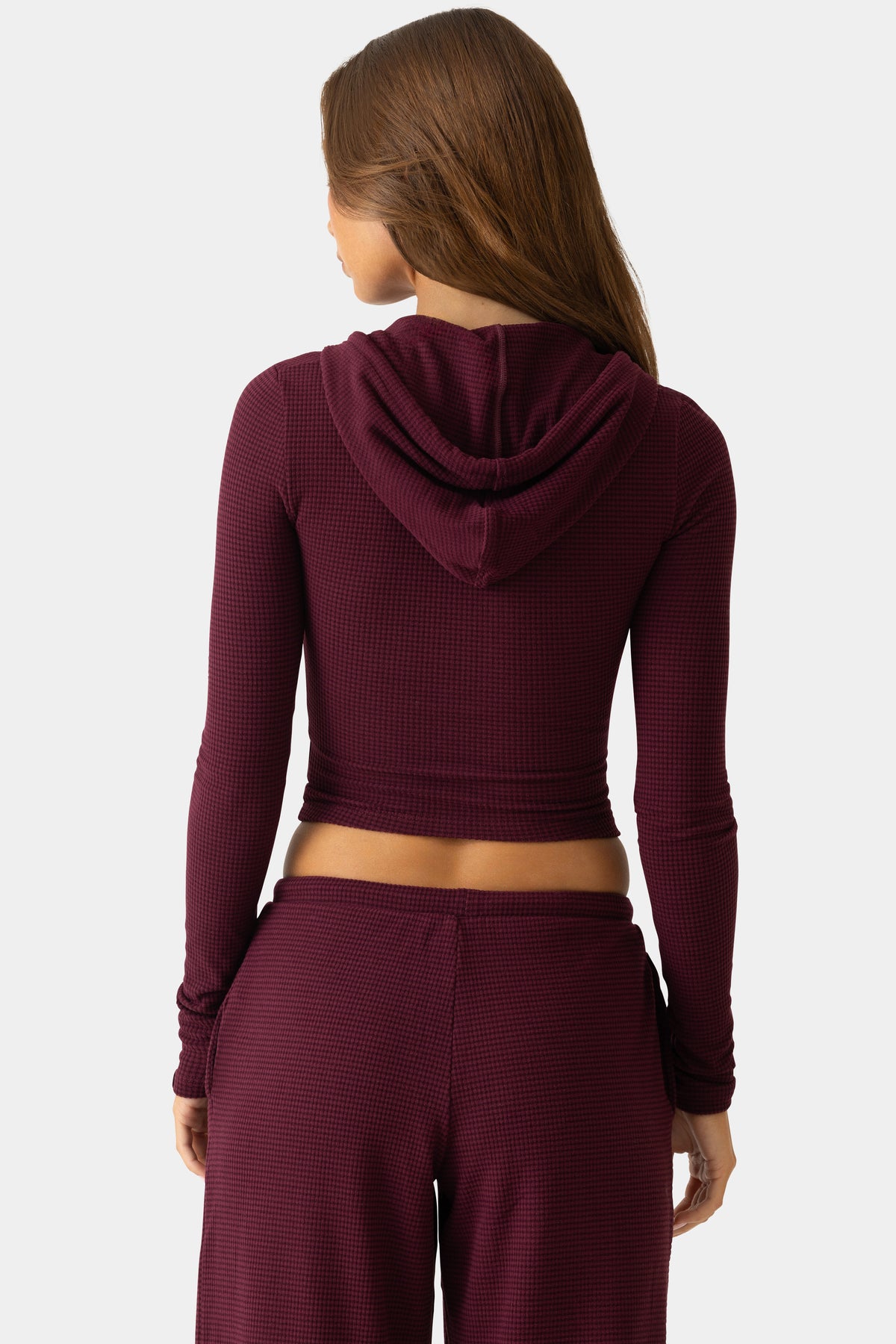 Ribbed Jersey Cropped Hoodie in Plum