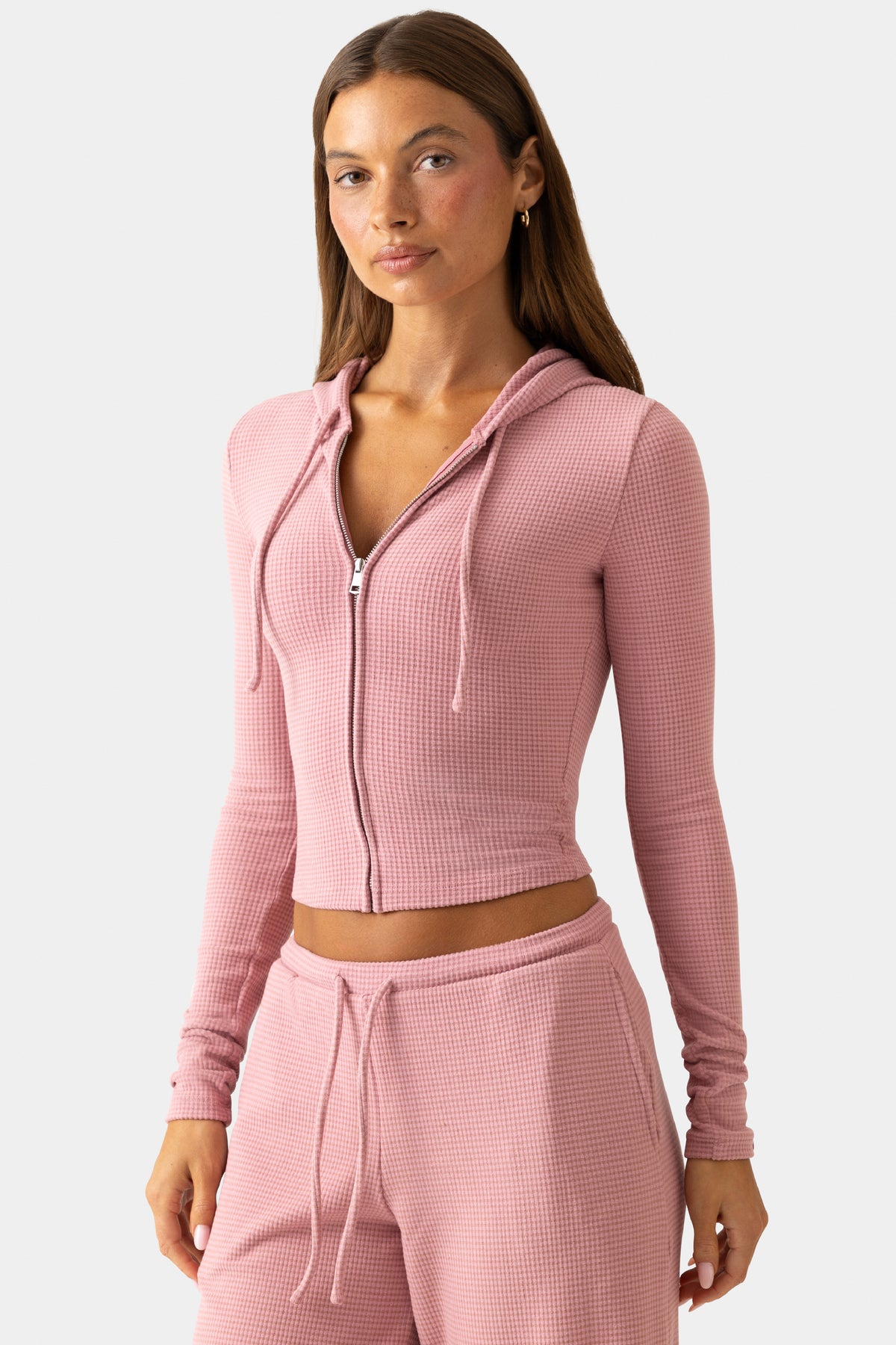 Ribbed Jersey Cropped Hoodie in Berry