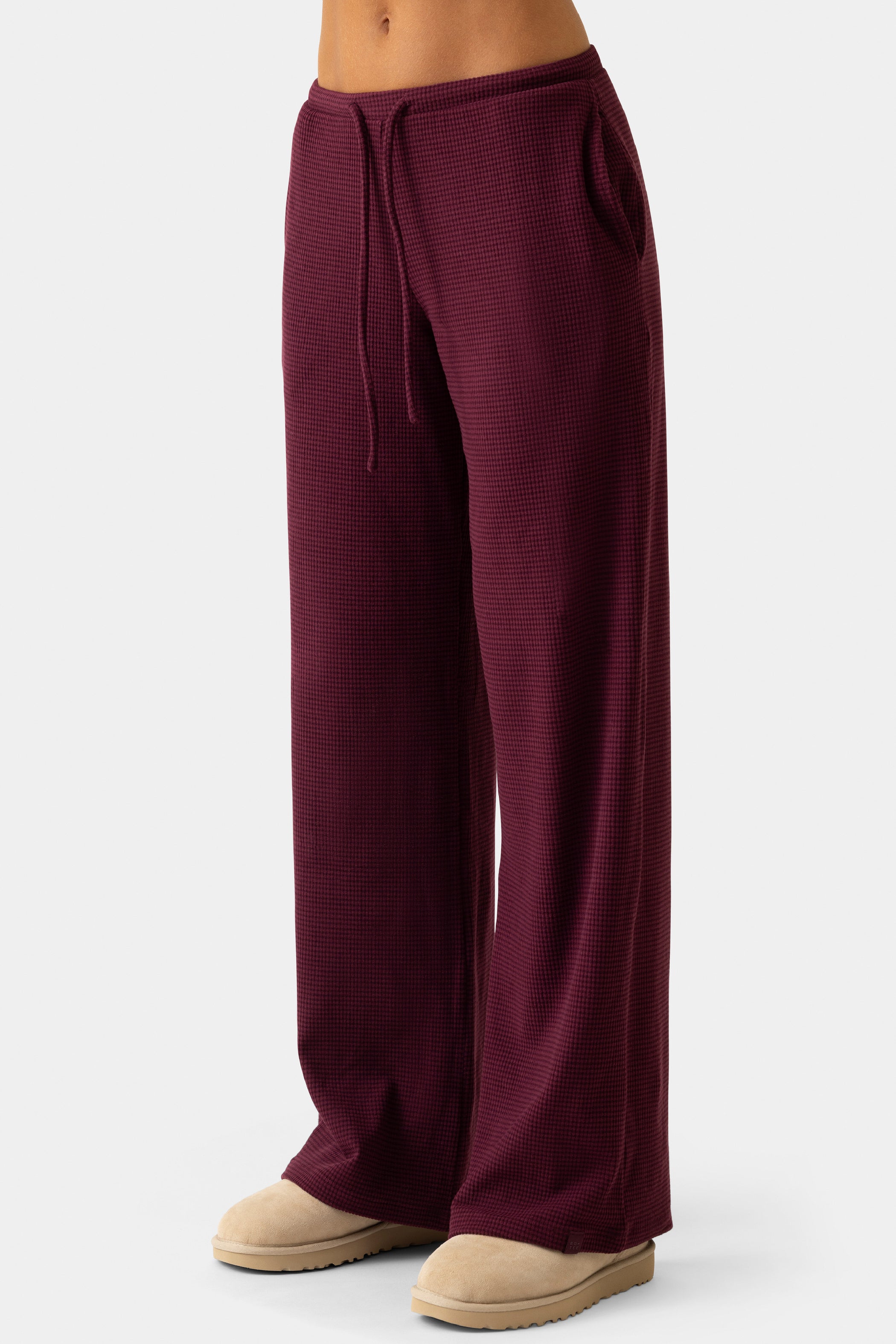 Ribbed Jersey Low-Rise Trousers in Burgundy