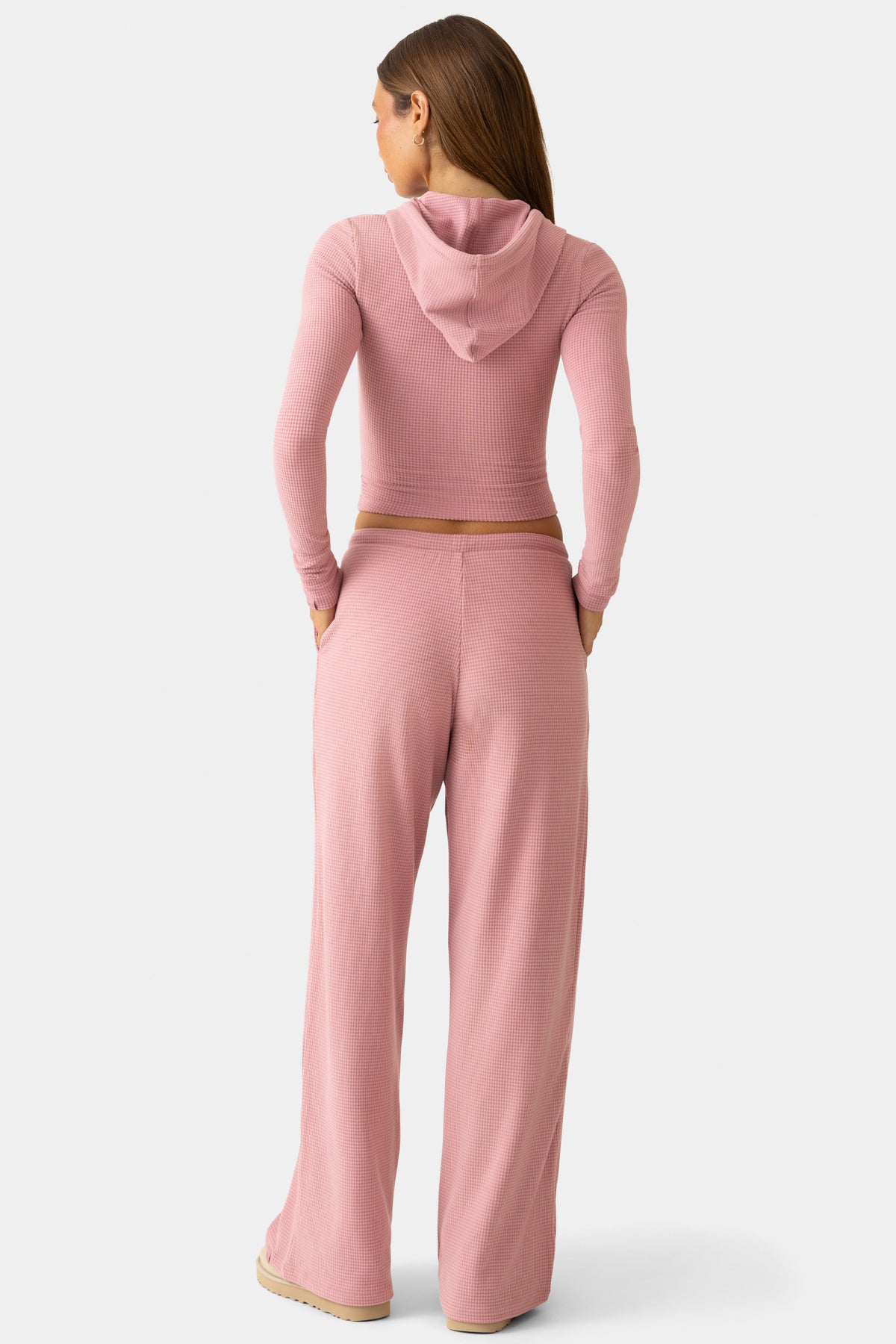 Ribbed Jersey Low-Rise Trousers in Berry