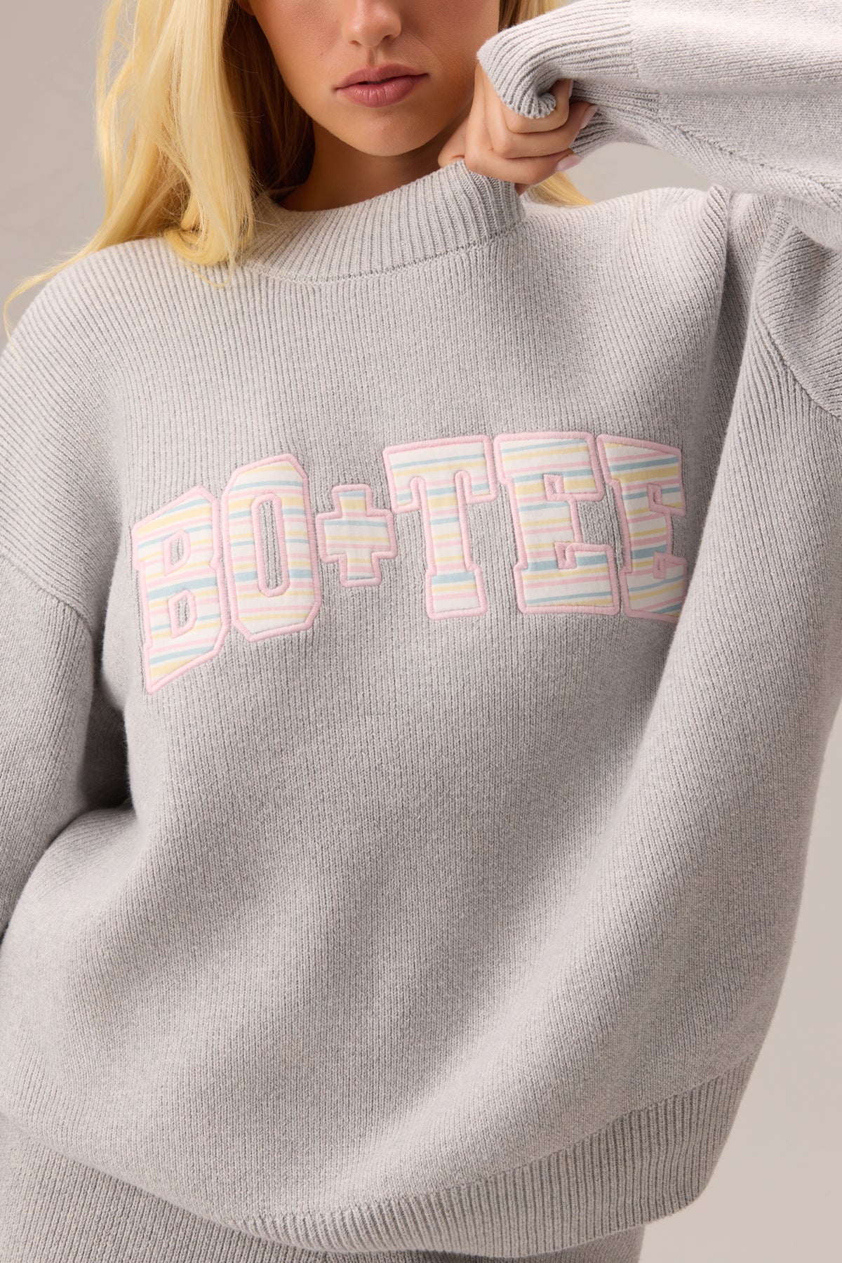 Ribbed Knit Oversized Jumper in Pebble - 1