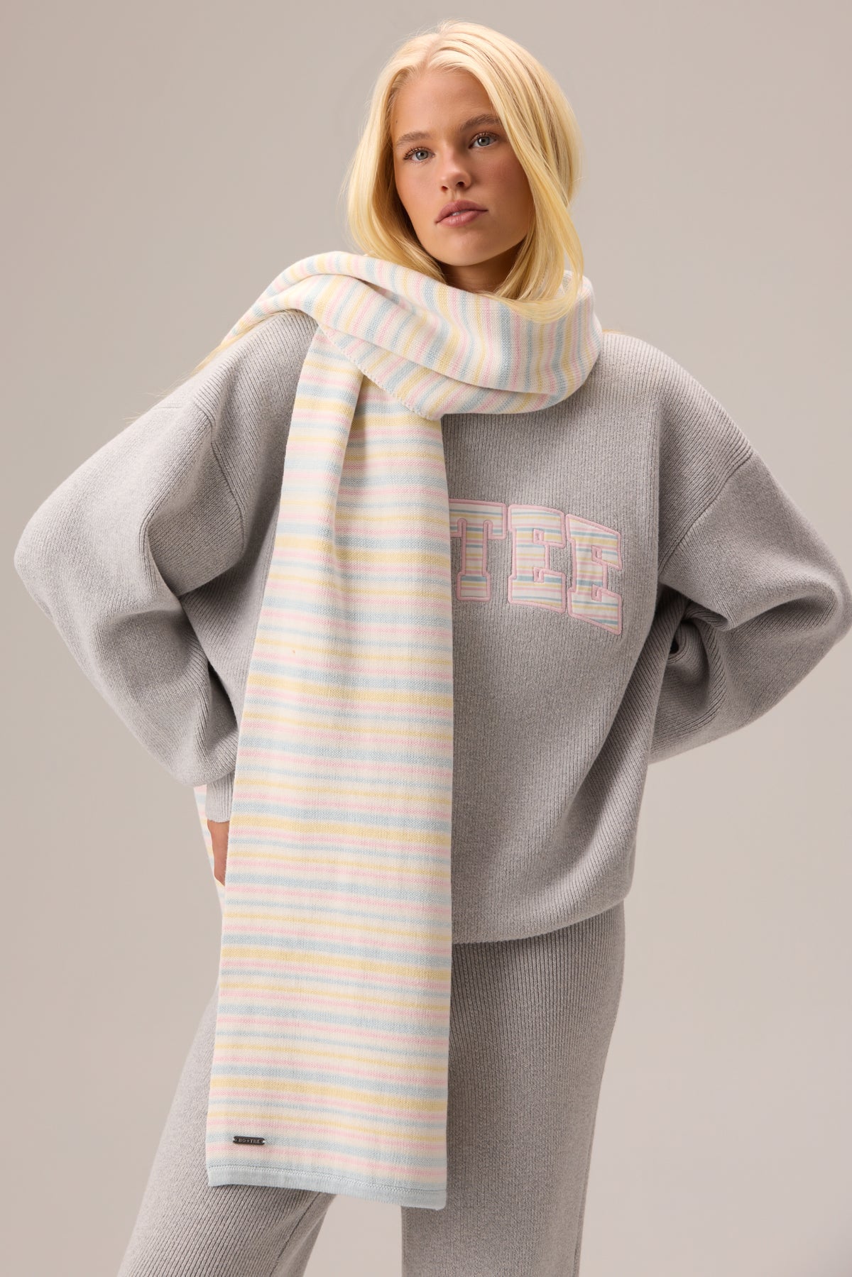 Ribbed Knit Oversized Scarf in Confetti Stripe - 1