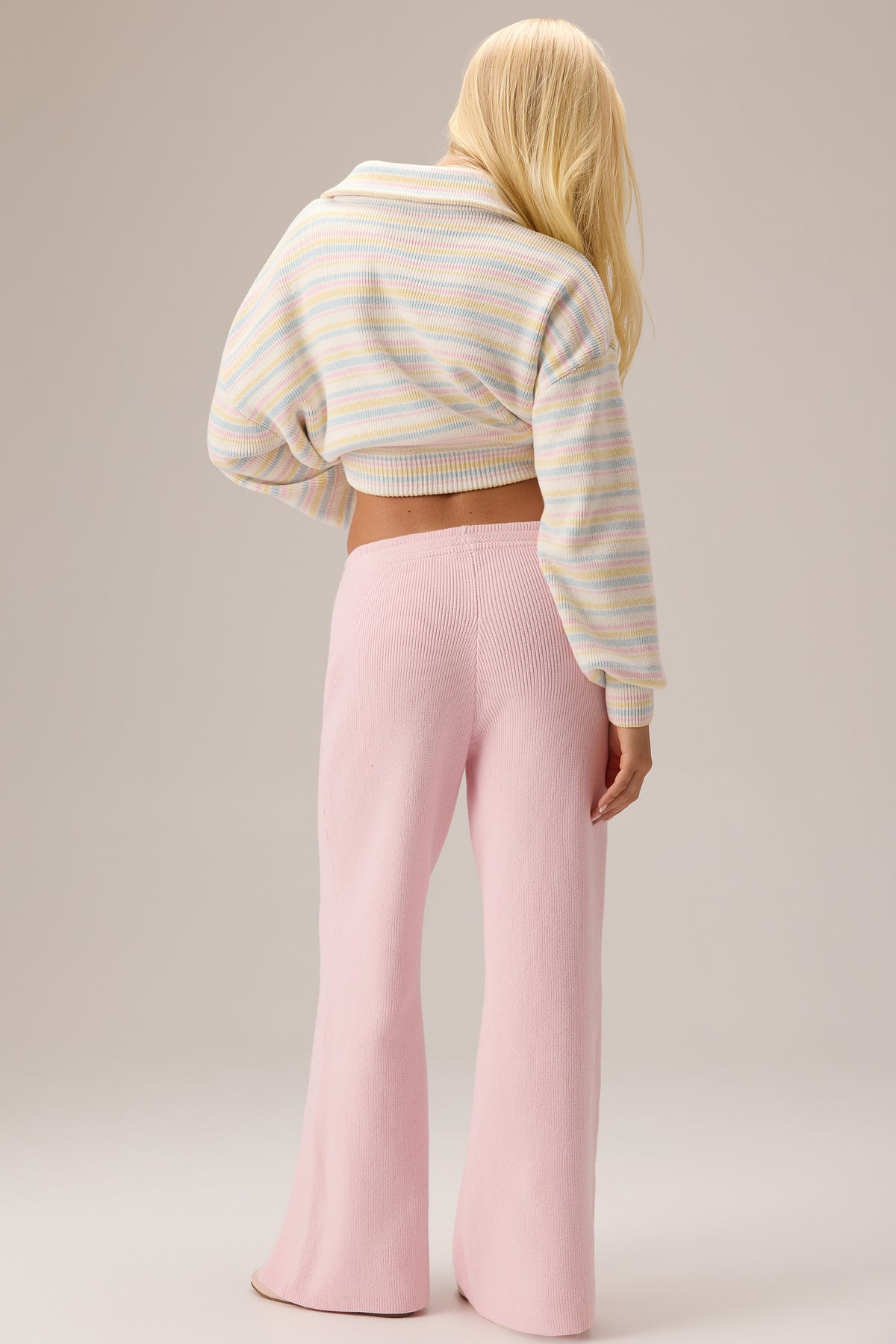 Ribbed Knit Wide-Leg Joggers in Ballet - 2