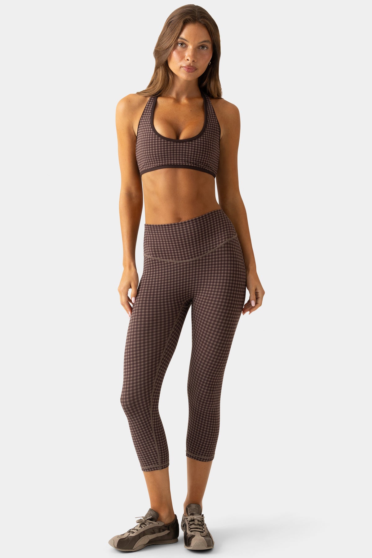 Soft Active Capri Leggings in Espresso Gingham - 1