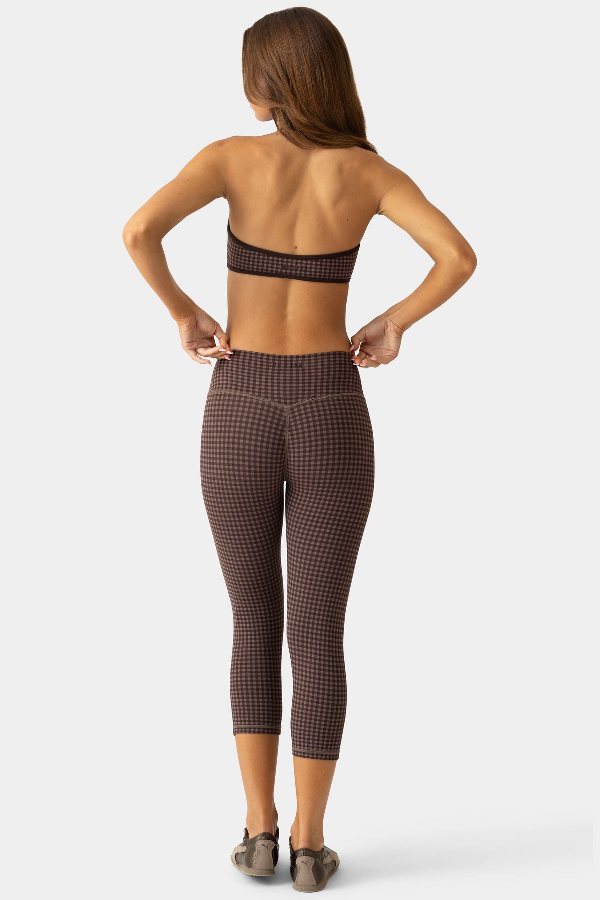 Soft Active Capri Leggings in Espresso Gingham - 2