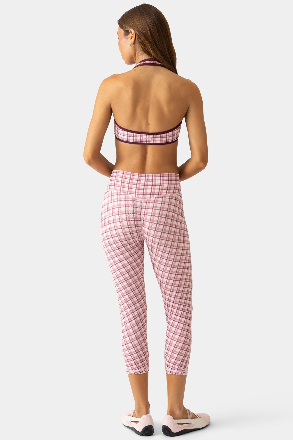 Soft Active Capri Leggings in Berry Plaid - 2