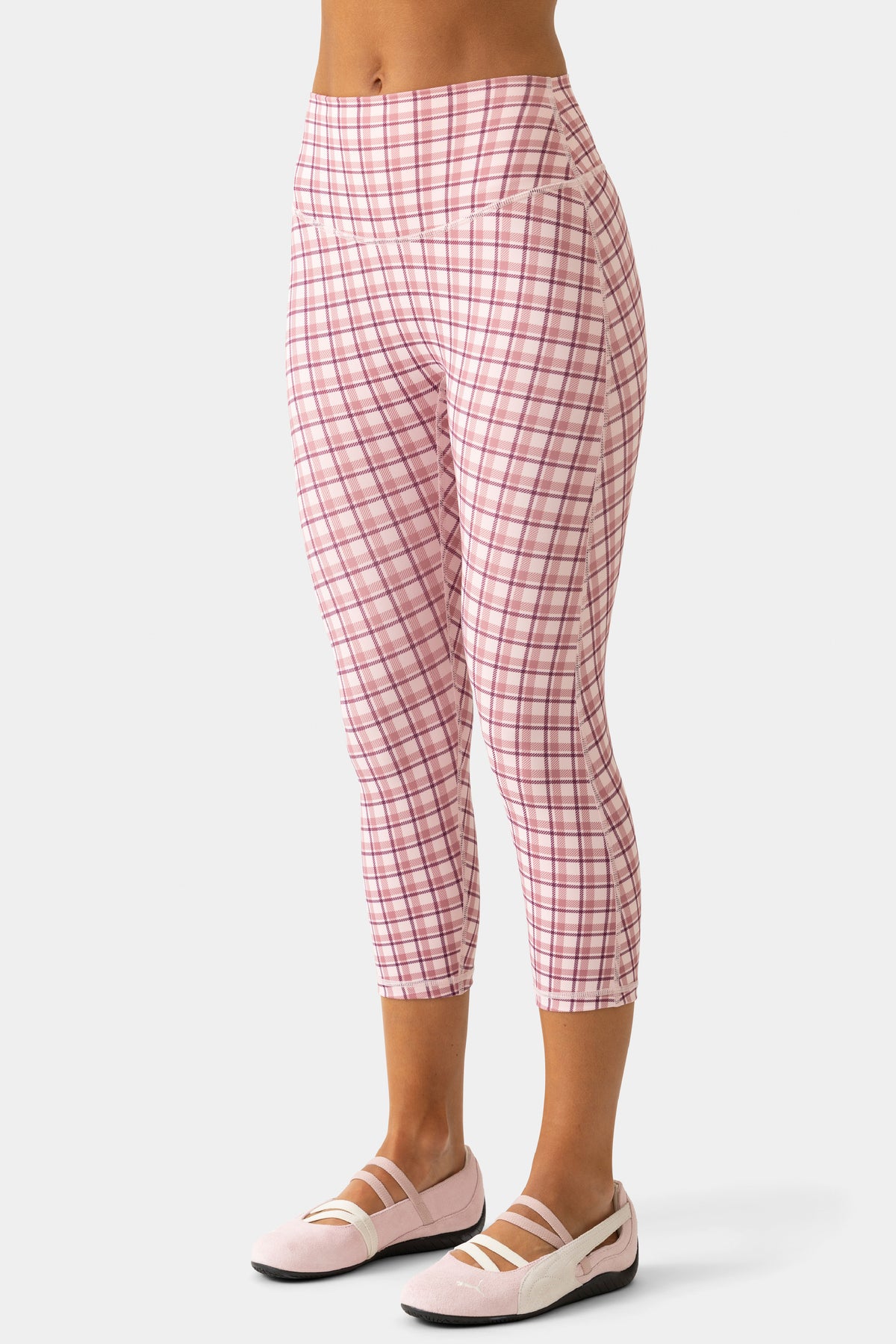 Soft Active Capri Leggings in Berry Plaid - 1