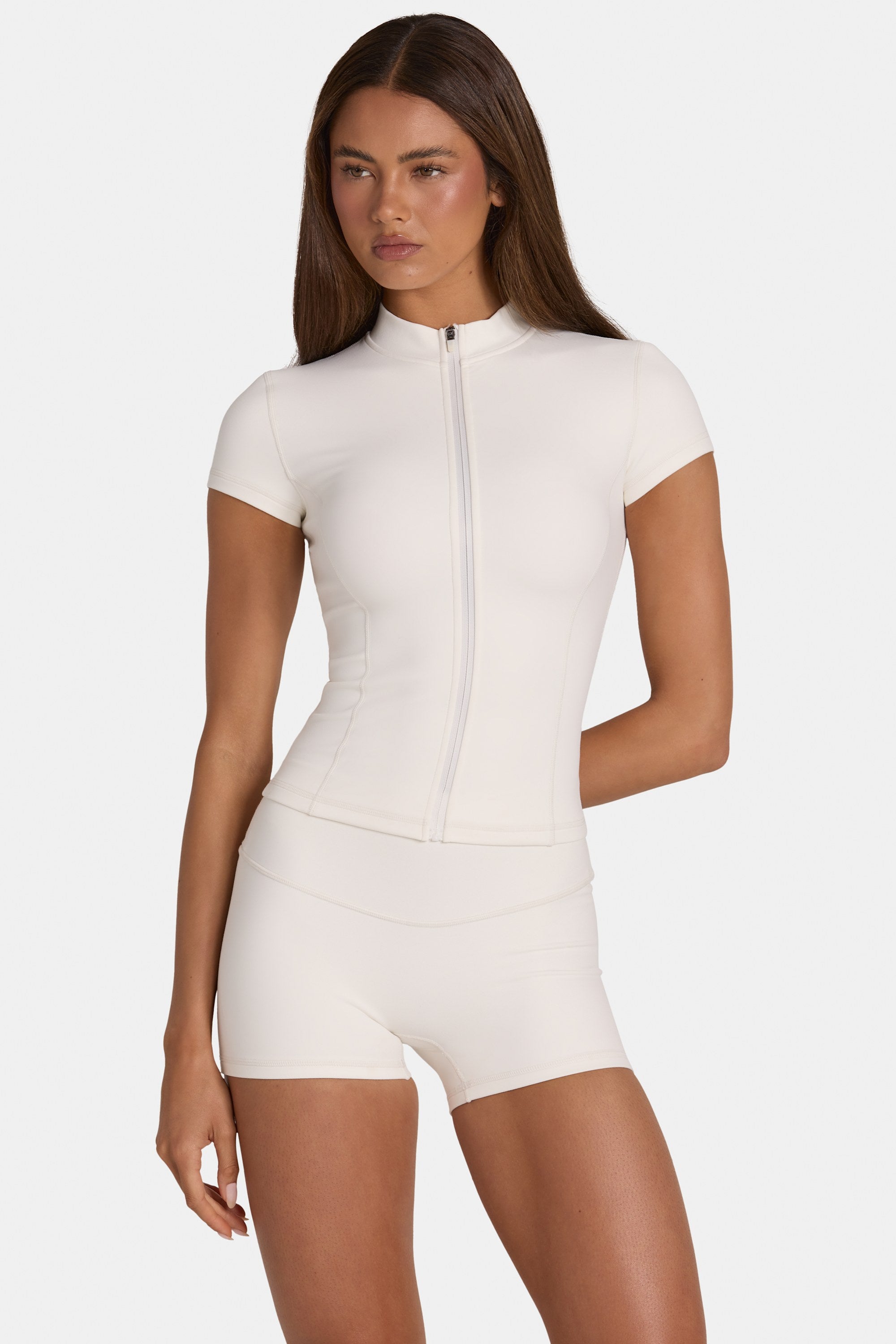 Soft Active Zip-Up Top in Coconut