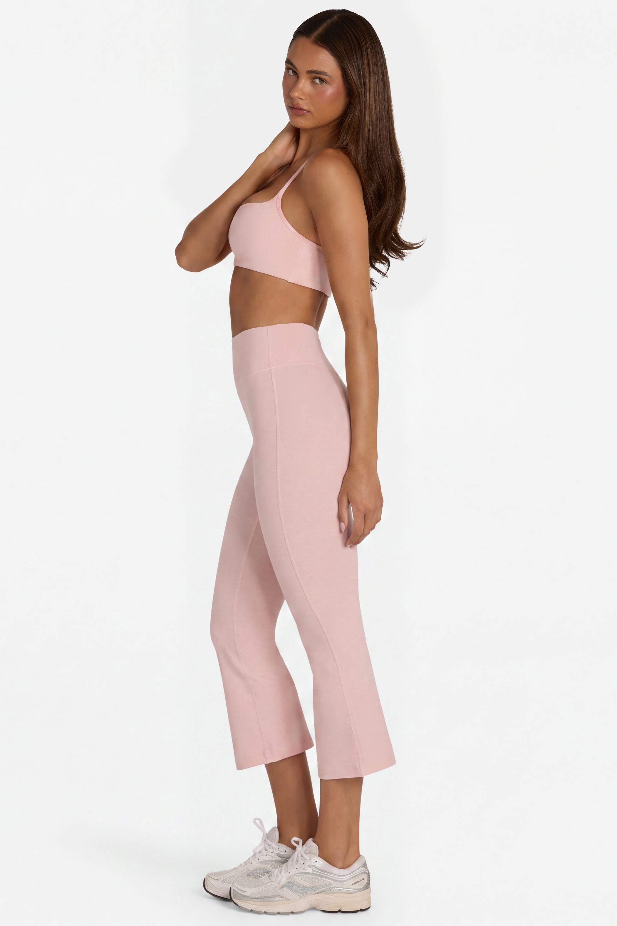 Soft Active Flared Capri Leggings in Blush Marl